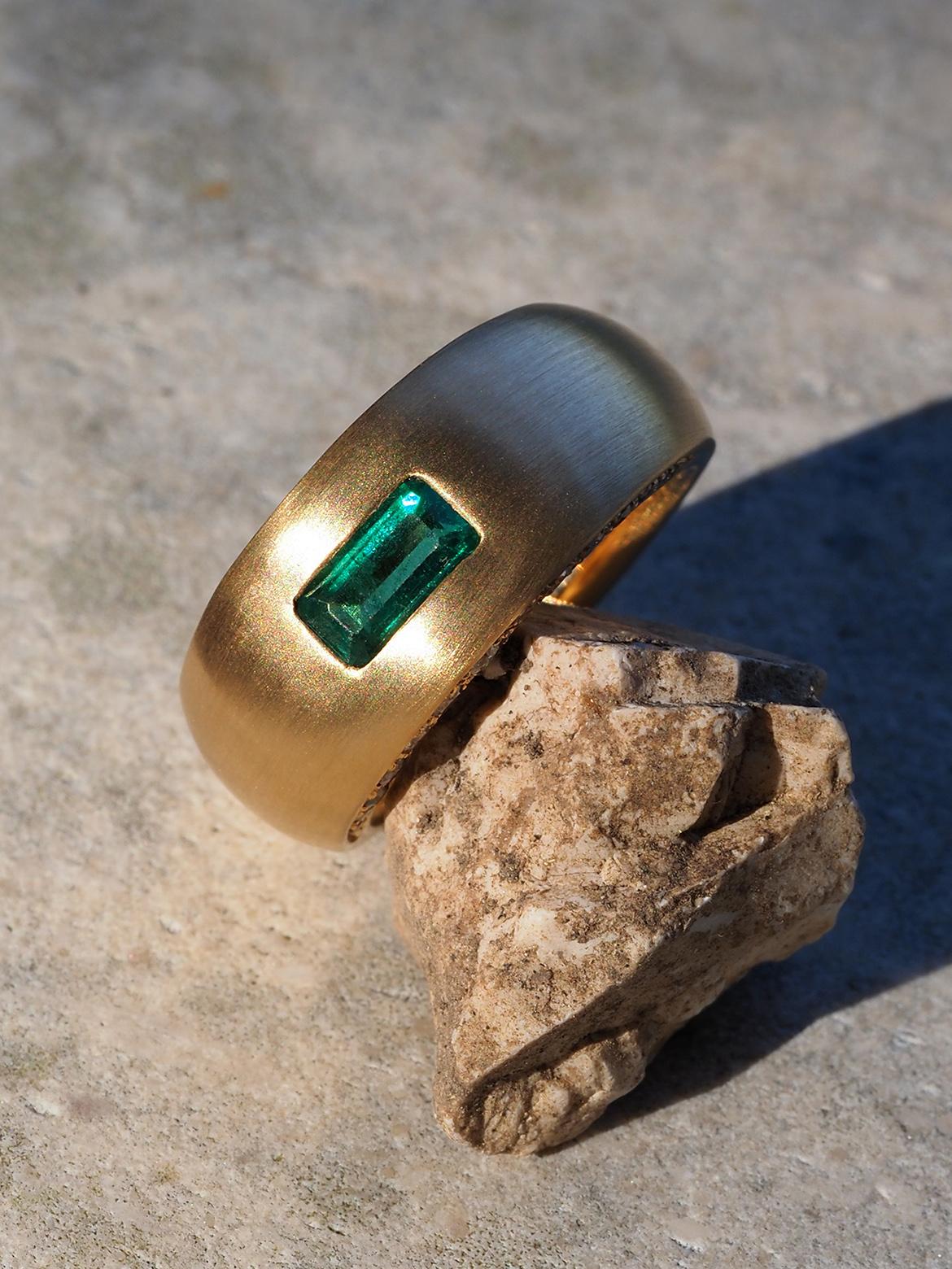 Sin aceite Anillo esmeralda oro amarillo 18K diamantes talla 8.5 regalo aniversario de boda en venta 12