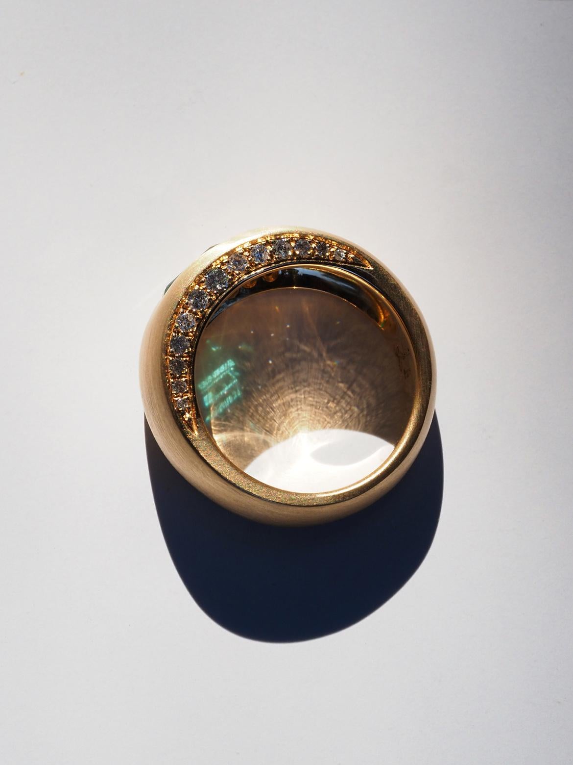 Sin aceite Anillo esmeralda oro amarillo 18K diamantes talla 8.5 regalo aniversario de boda en venta 2