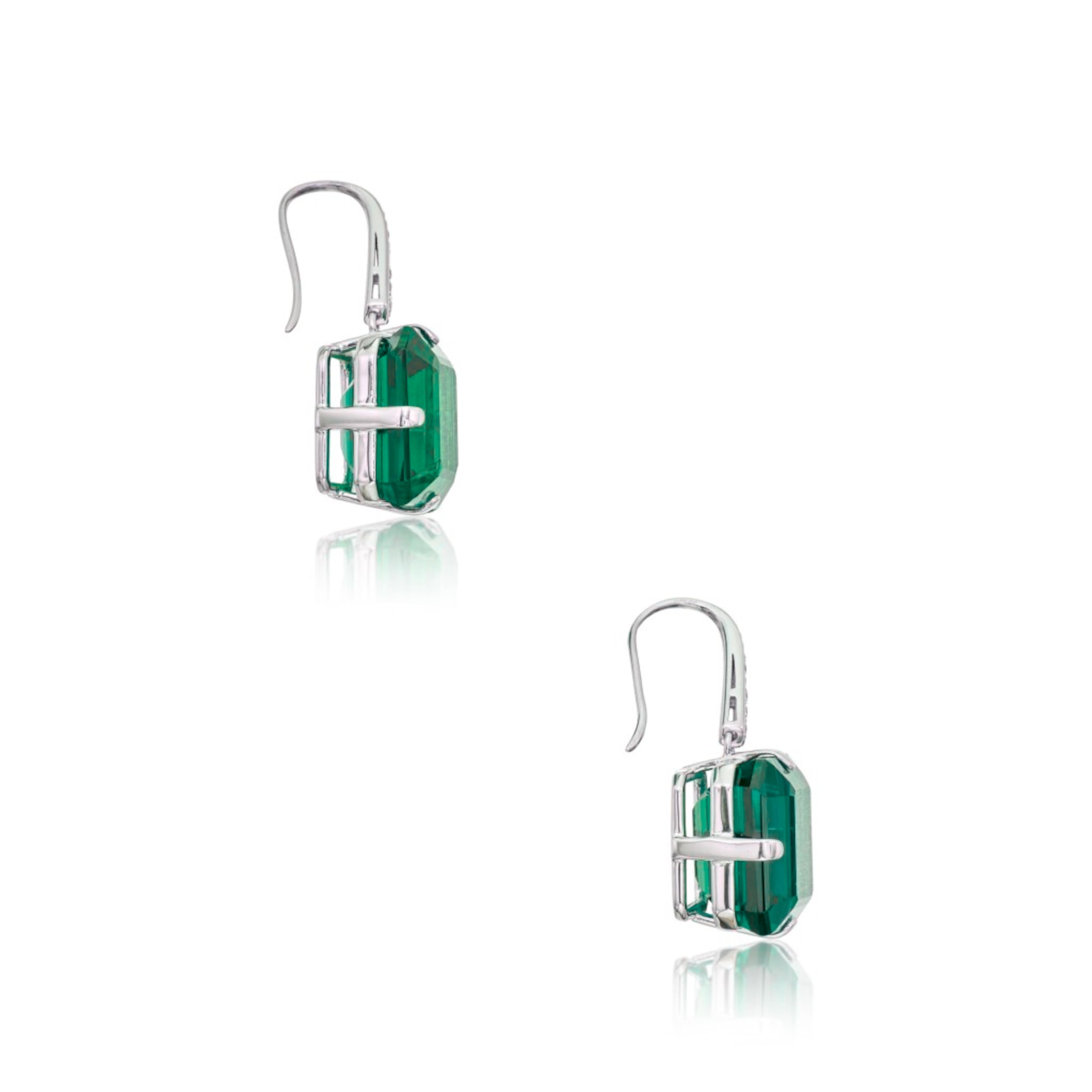 Emerald Cut NO OIL EYE CLEAN GRS Certified 8.13 Ct. COLOMBIAN Emerald Dangle Earrings For Sale