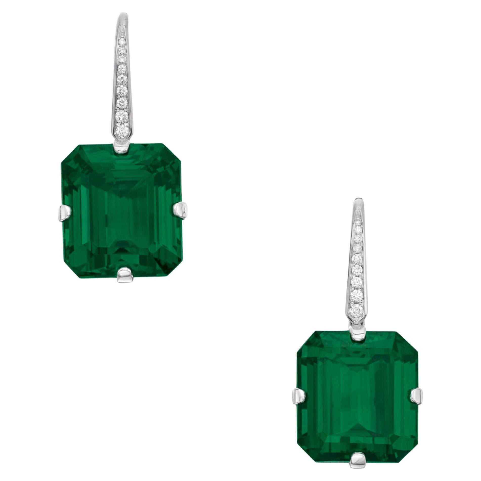 NO OIL EYE CLEAN GRS Certified 8.13 Ct. COLOMBIAN Emerald Dangle Earrings For Sale