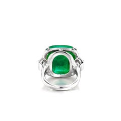NO OIL GRS Certified 12.99 Carat Zambian Emerald Diamond Ring