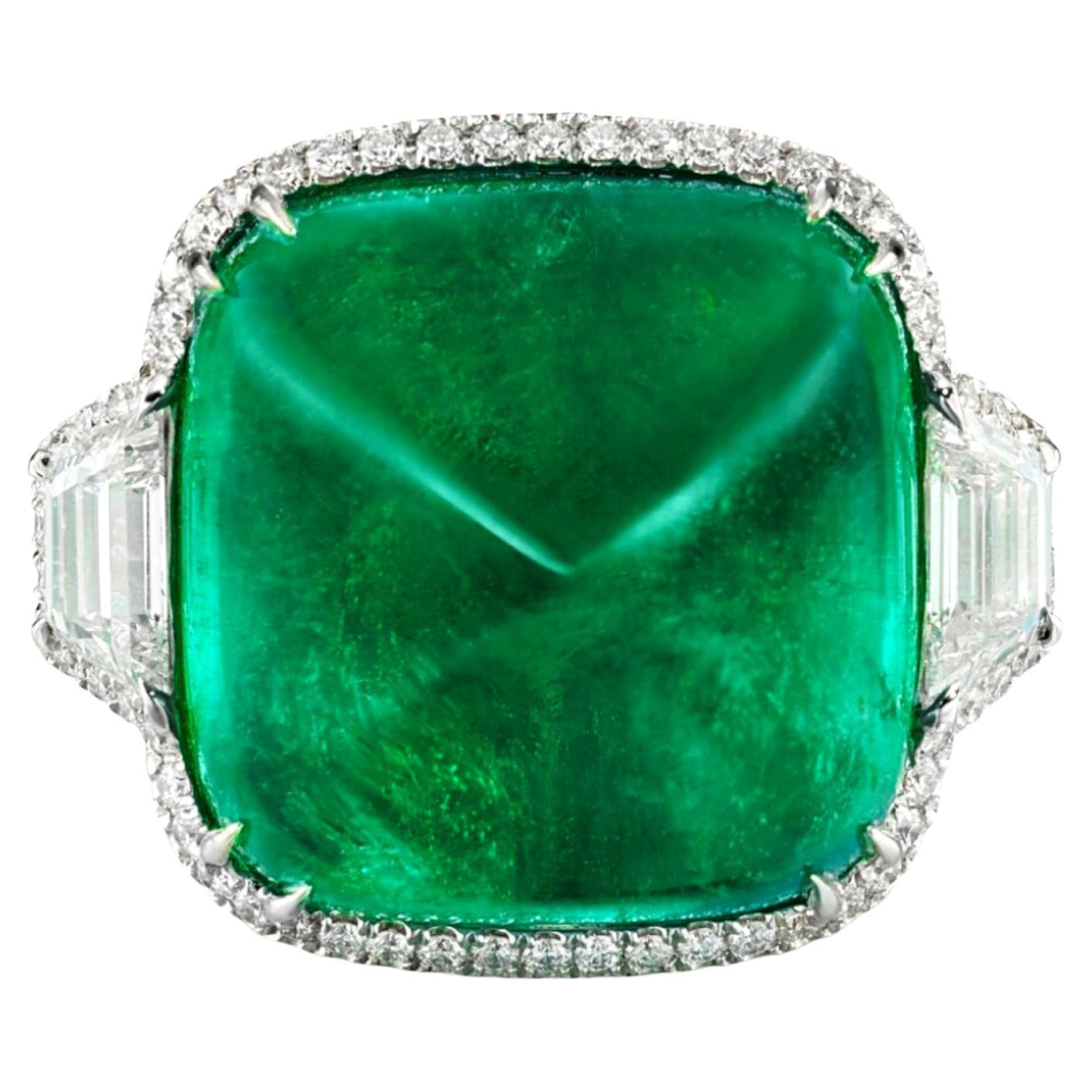 NO OIL GRS Certified 12.99 Carat Zambian Emerald Diamond Ring