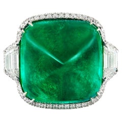 NO OIL GRS Certified 12.99 Carat Zambian Emerald Diamond Ring