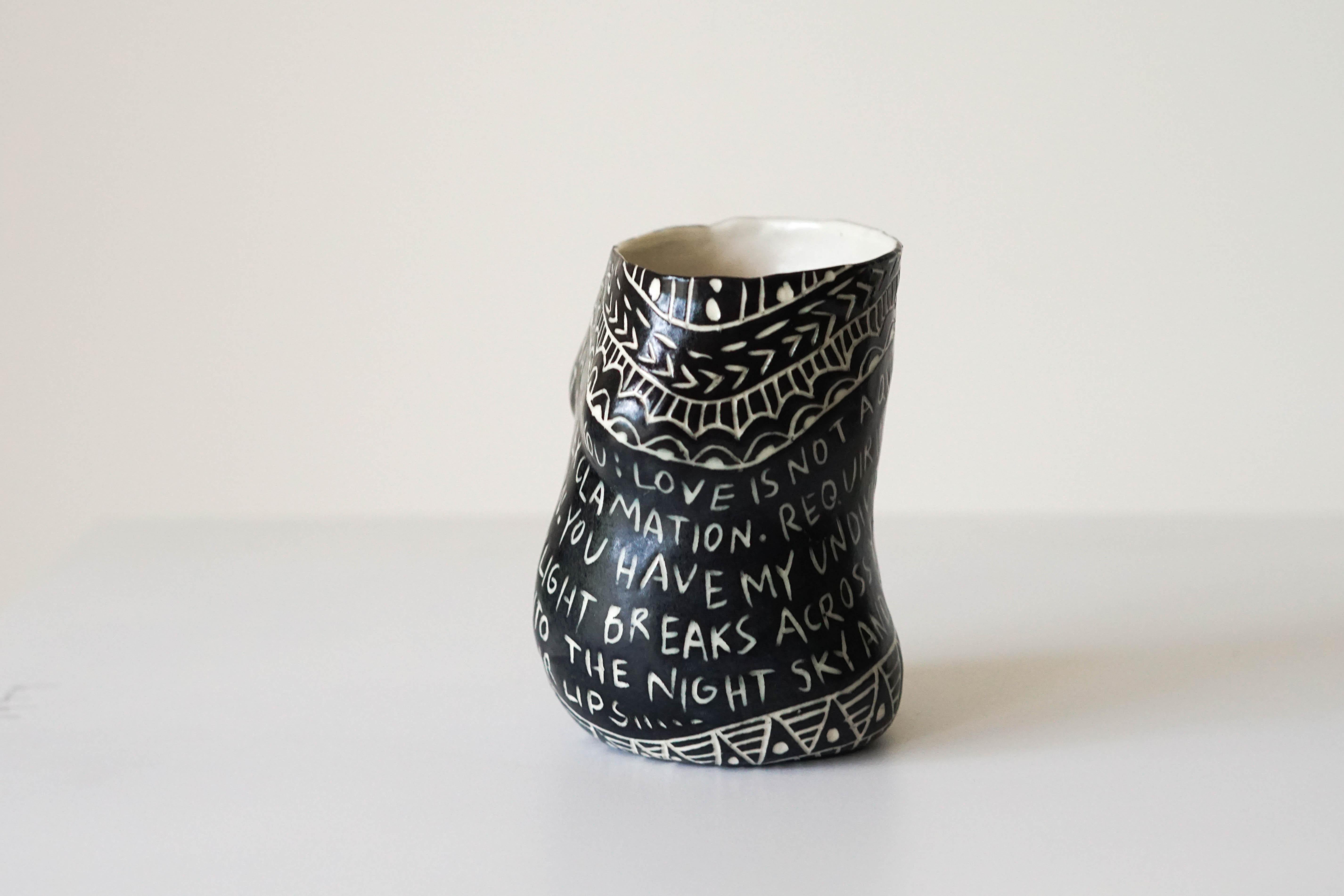 Other “No one ever taught you...” Porcelain Cup with Sgraffito Detailing
