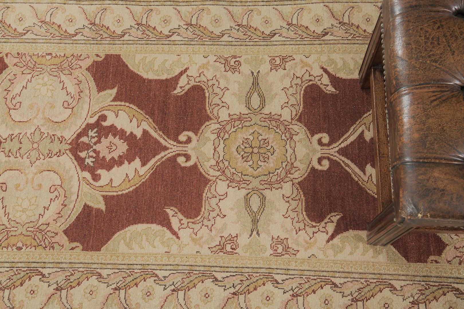 XXIe siècle et contemporain Mehraban - Tapis à teinture naturelle Arts & Crafts Design - Collection Bliss D5265 en vente