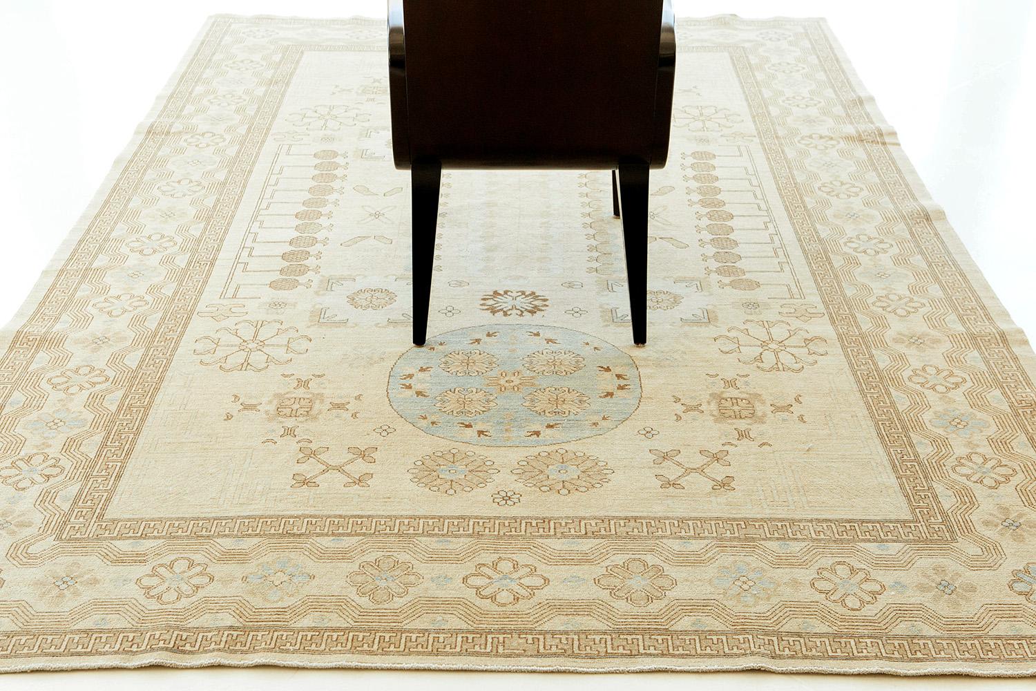 Wool Mehraban Vintage Style Khotan Revival Rug For Sale