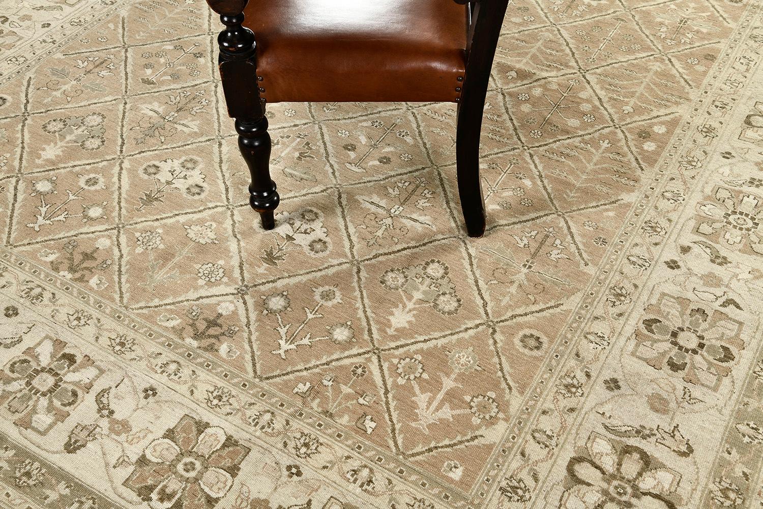 Mehraban Alfombra con diseño de paneles Mahal estilo vintage D5141 Anudado a mano en venta
