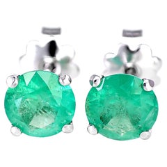 NO RESERCE -1.93ct Emerald Stud Earrings 14k White Gold