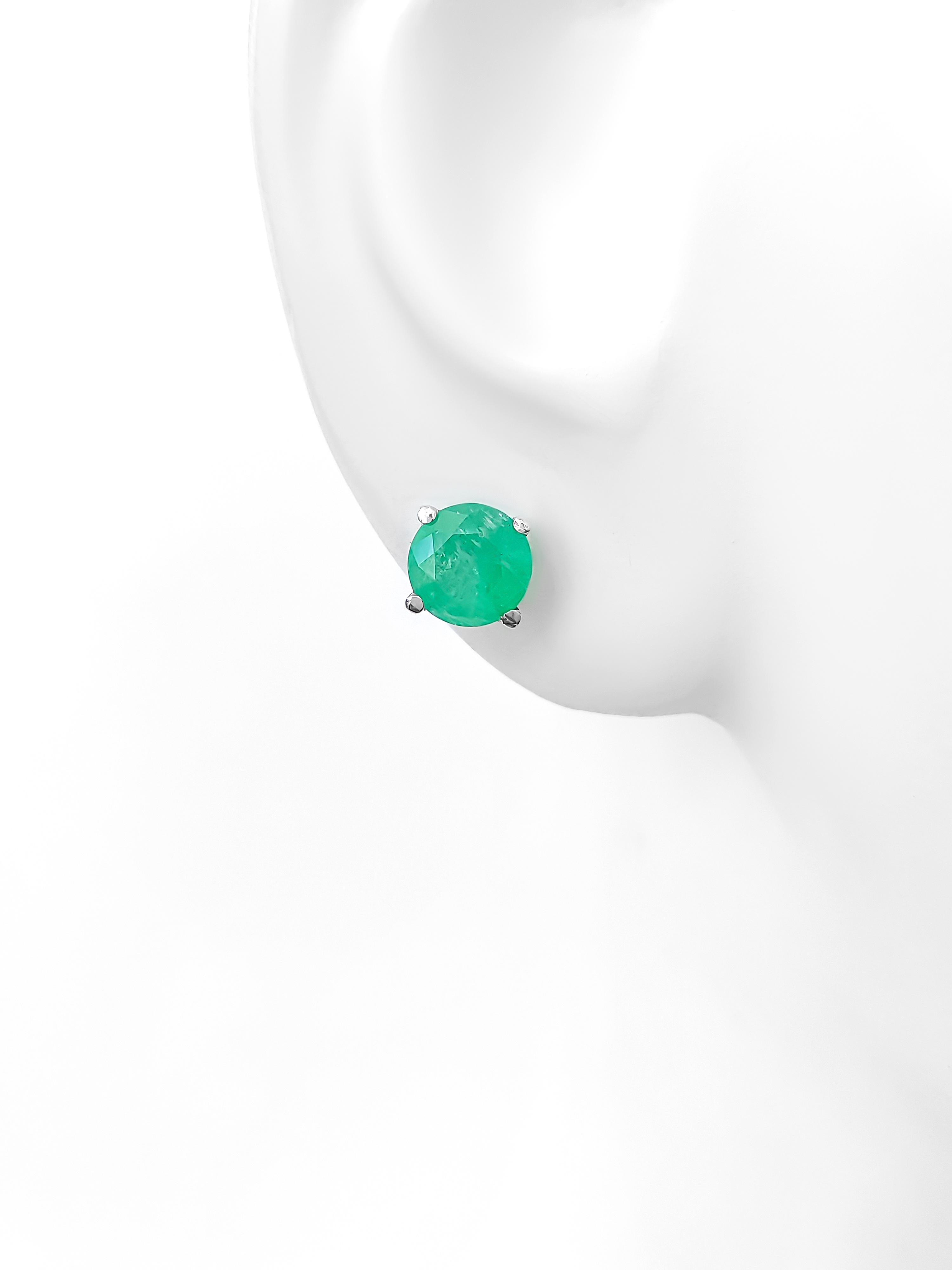 Art Deco 2.22ct Emerald Stud Earrings 14k White Gold
