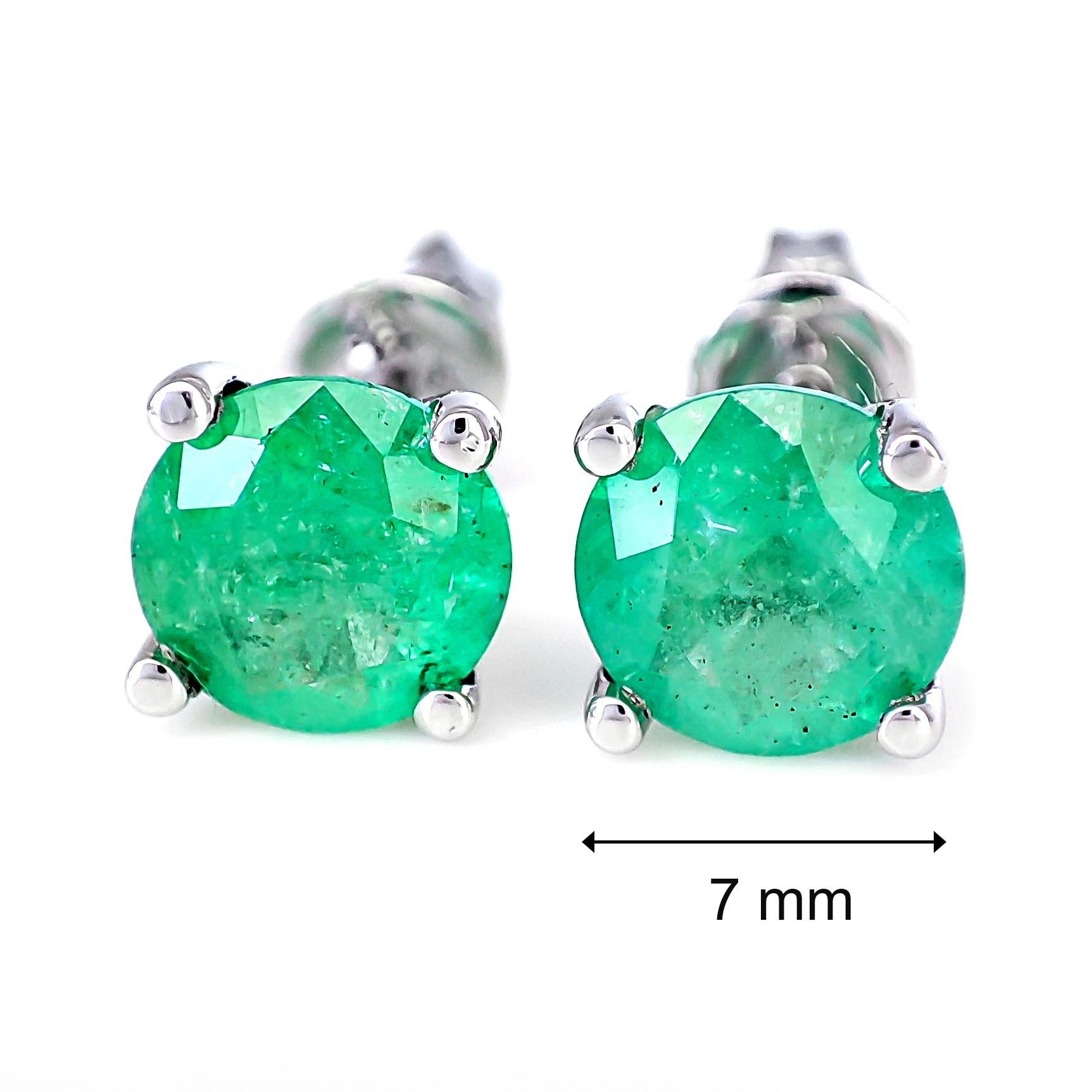 Round Cut 2.22ct Emerald Stud Earrings 14k White Gold
