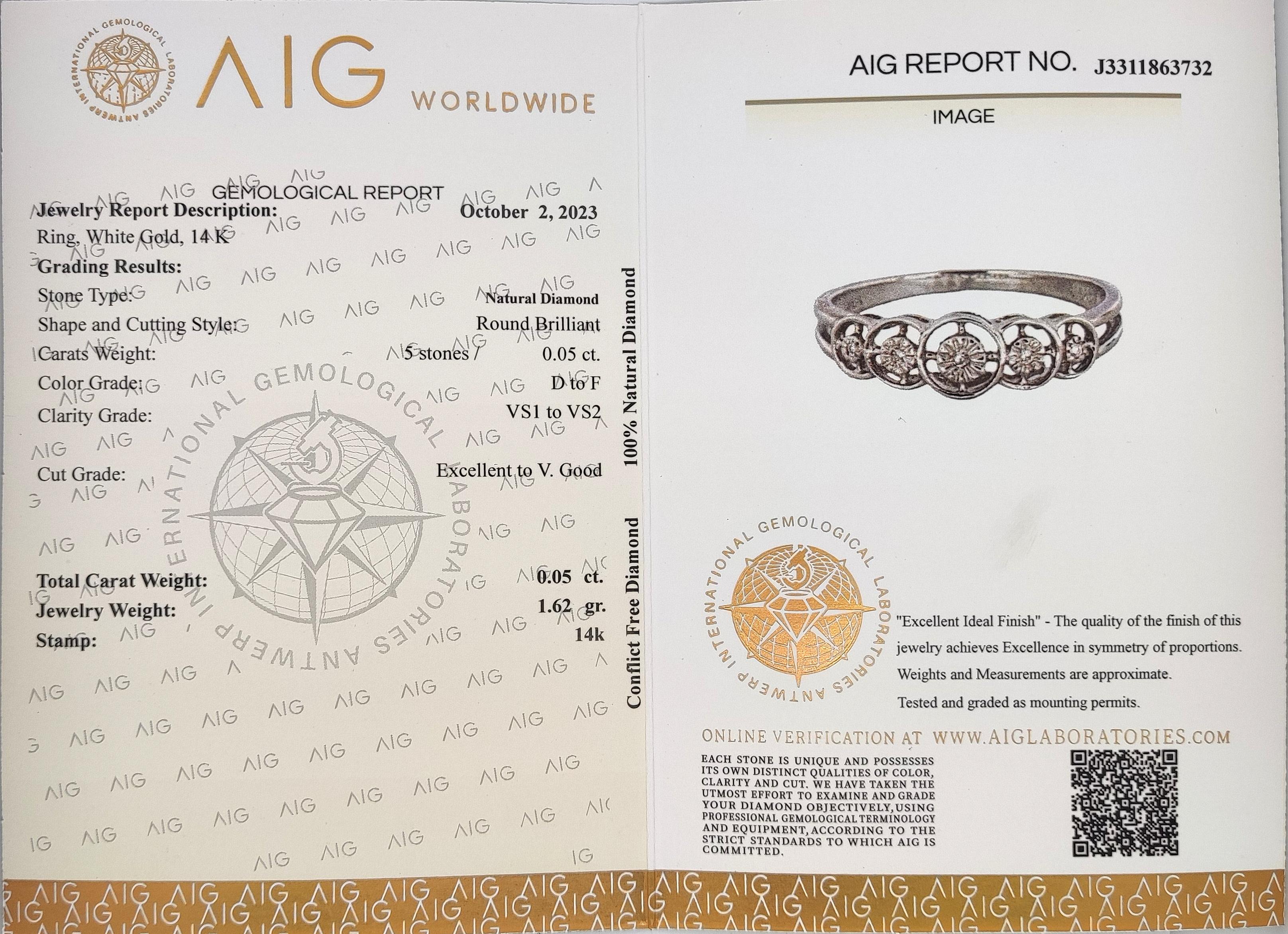 Bague D - F en or blanc 14 carats avec diamants 0,05 carat en vente 1