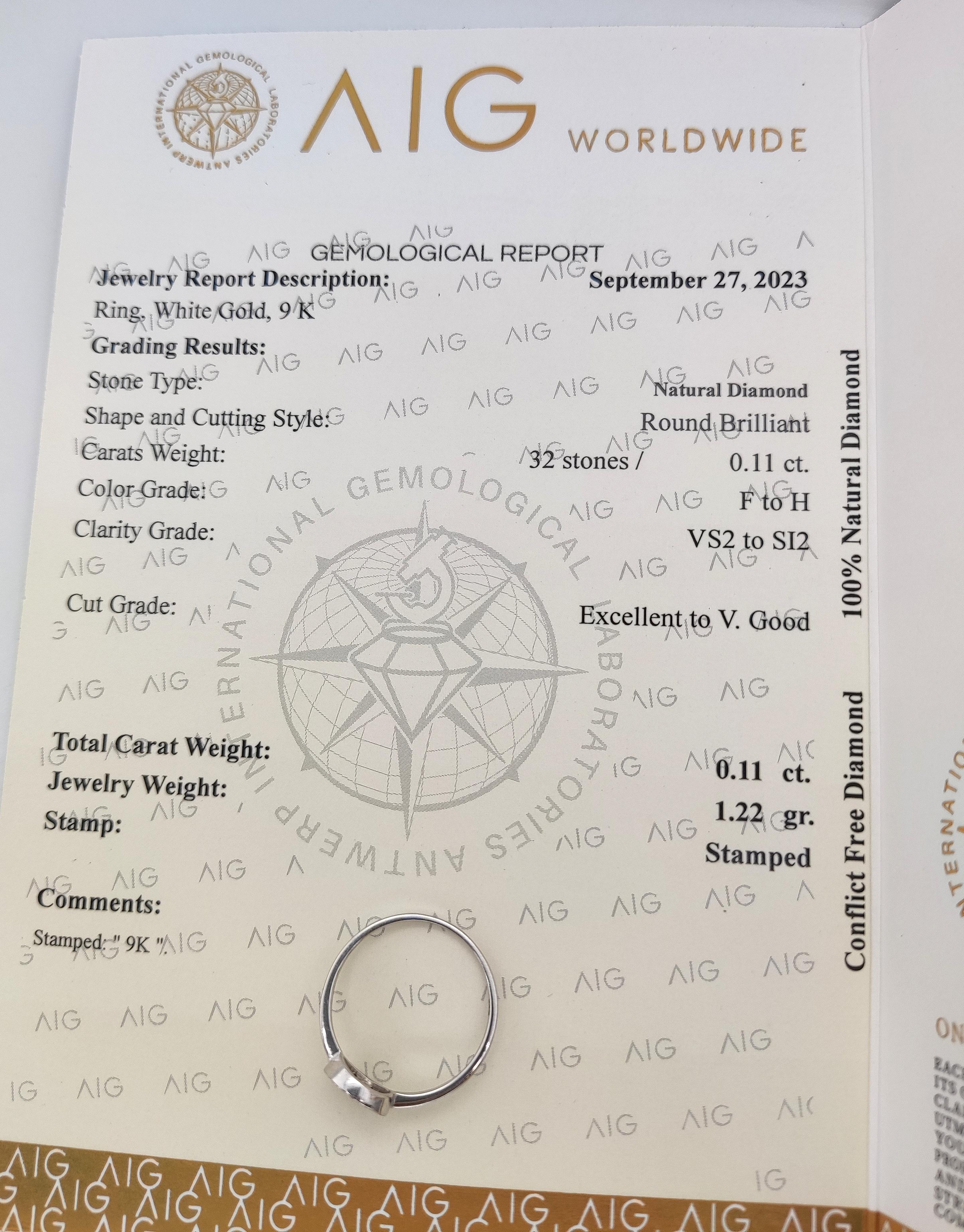 NO RESERVE 0.11CT Diamond Piece and Love 9K White Gold In New Condition For Sale In Ramat Gan, IL