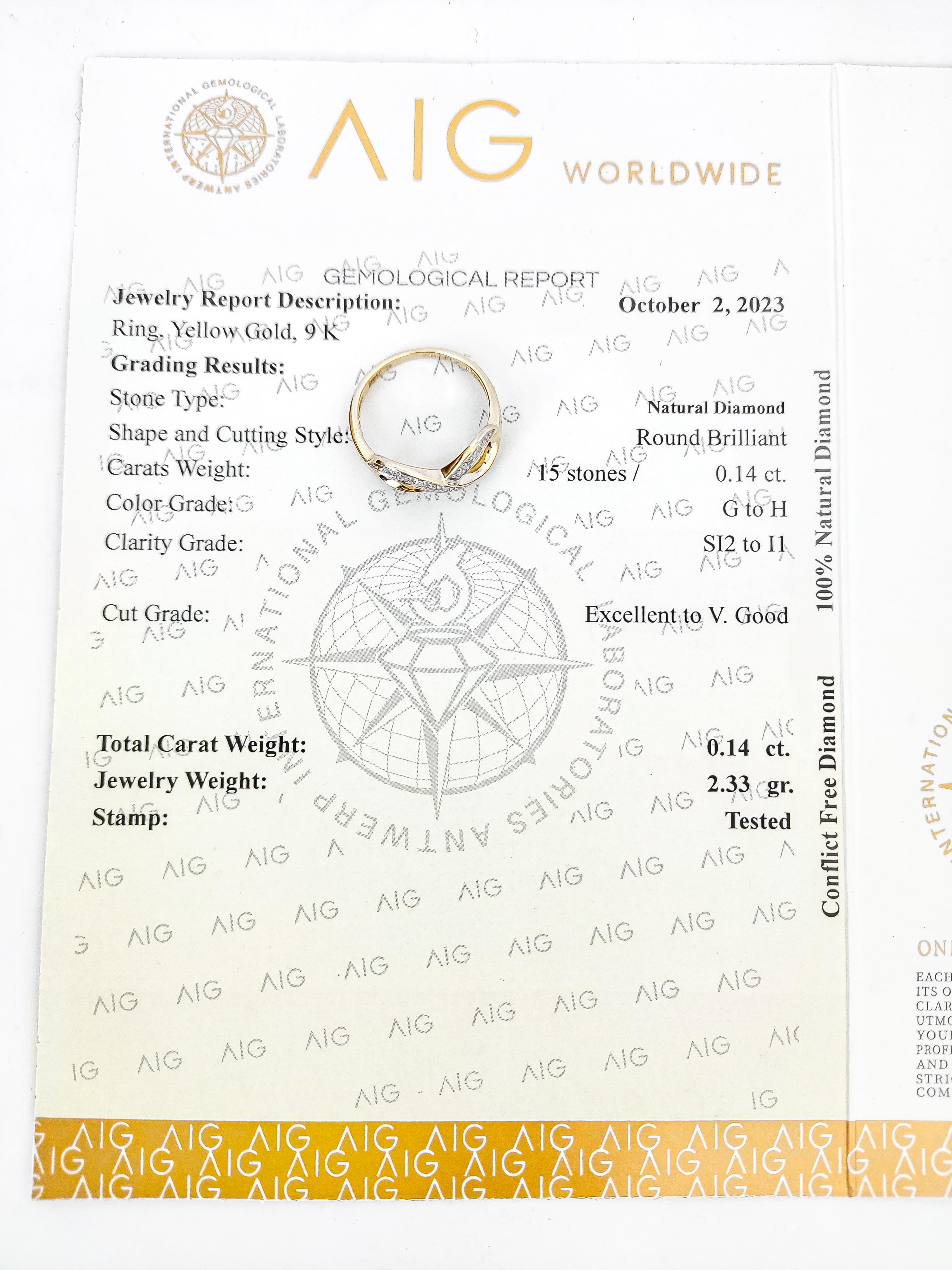 0.14CT Round Diamond Ring Yellow Gold In New Condition In Ramat Gan, IL