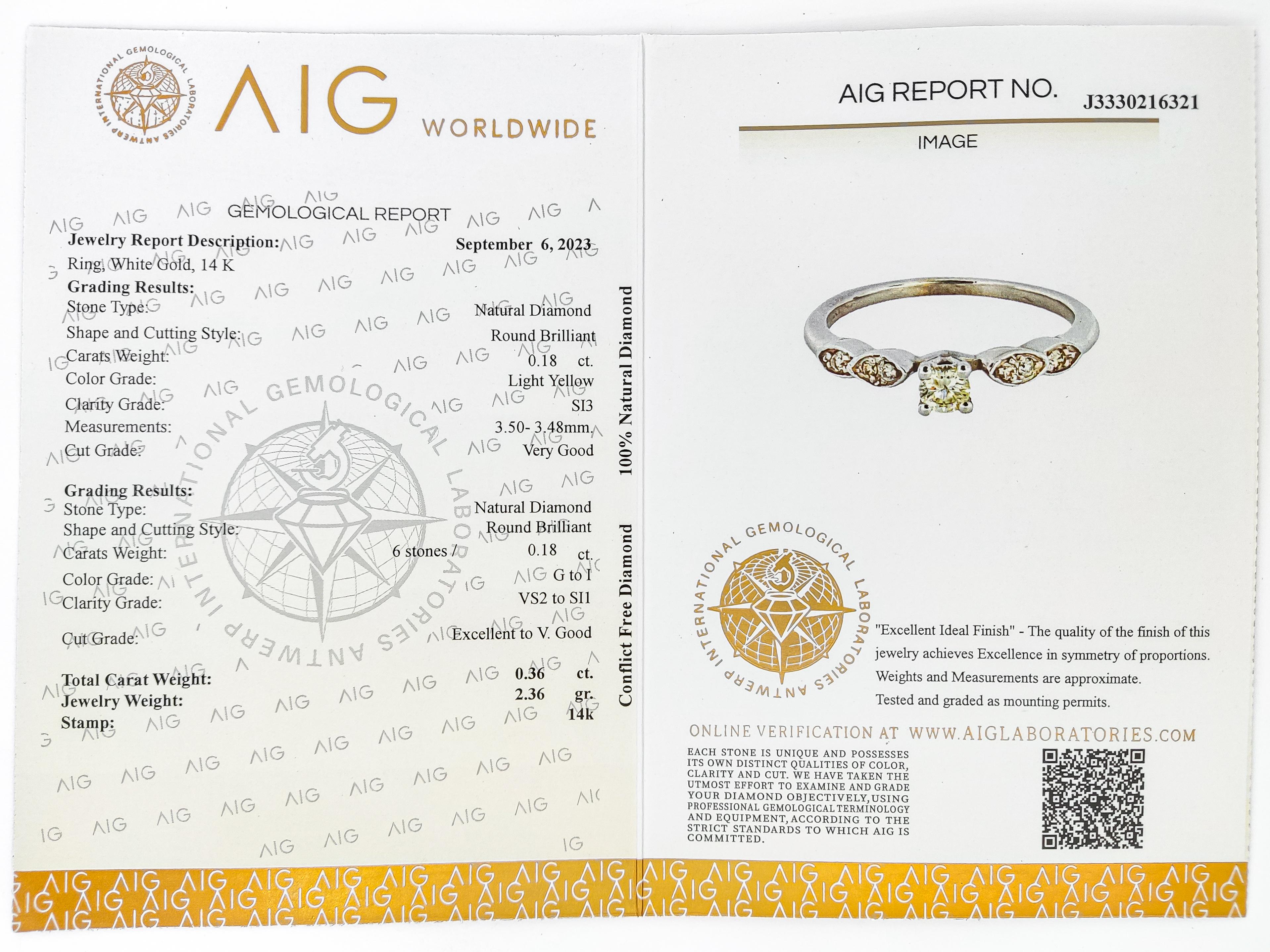 NO RESERVE 0.18CT Light Yellow Diamond and 0.18CT White diamonds 14K Gold For Sale 2