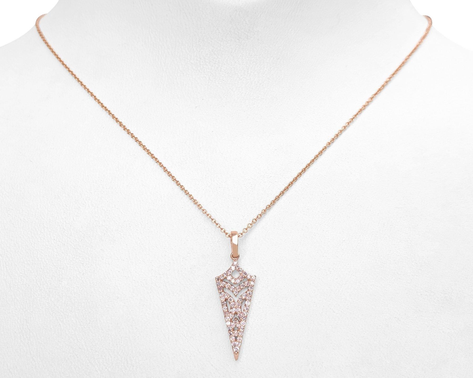 Art déco 1 $ SANS RÉSERVE !  0.20 Ct Fancy Pink Diamond 14 kt. Collier à pendentifs en or rose