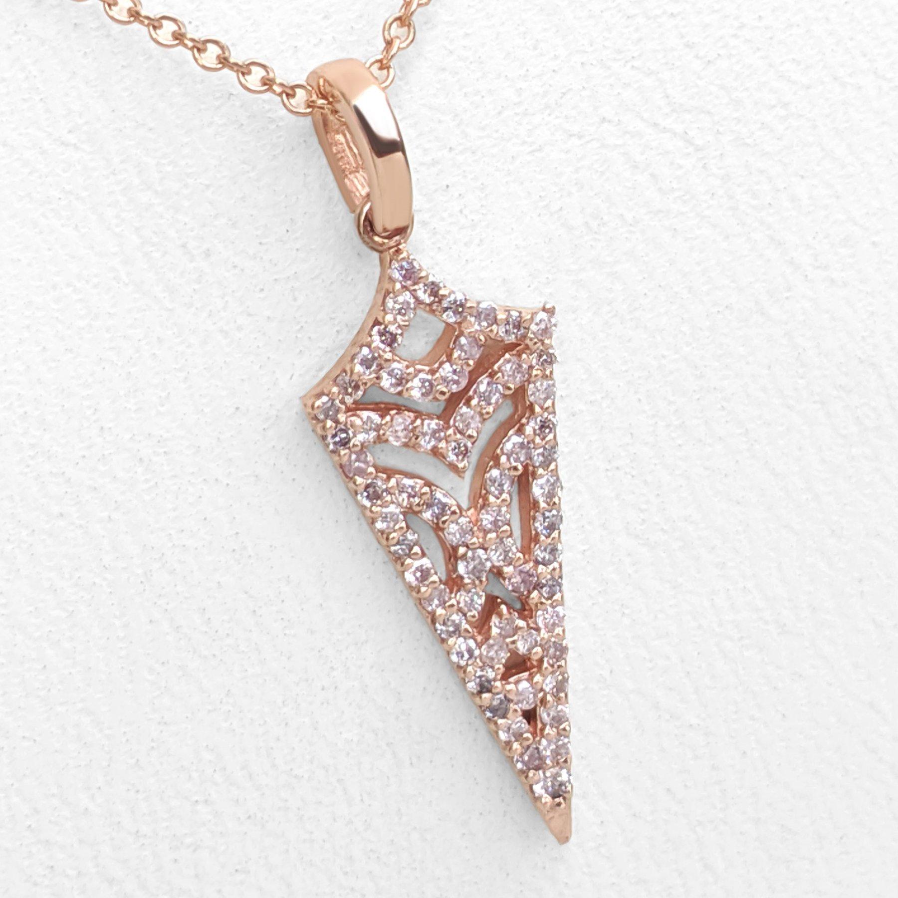 $1 NO RESERVE!  0.20 Ct Fancy Pink Diamond 14 kt. Rose Gold Pendant Necklace In New Condition For Sale In Ramat Gan, IL