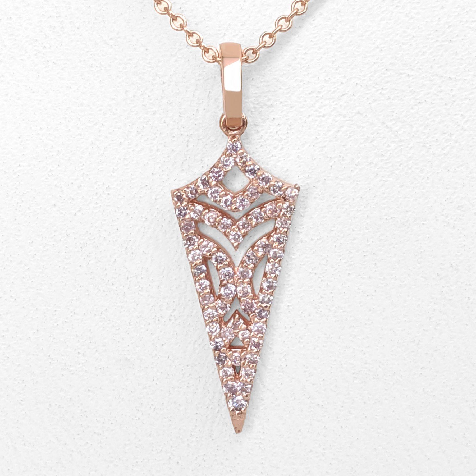 1 $ SANS RÉSERVE !  0.20 Ct Fancy Pink Diamond 14 kt. Collier à pendentifs en or rose Pour femmes 
