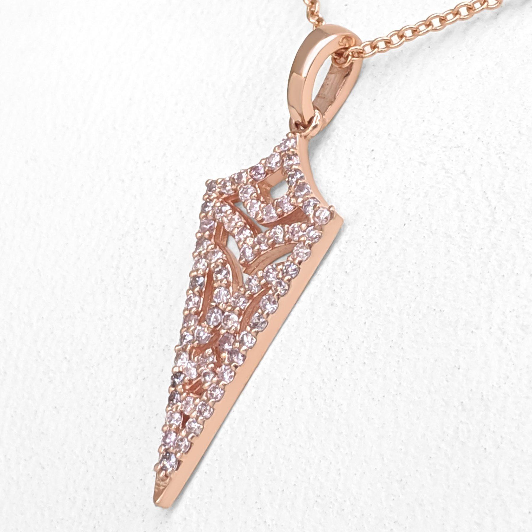 1 $ SANS RÉSERVE !  0.20 Ct Fancy Pink Diamond 14 kt. Collier à pendentifs en or rose 1