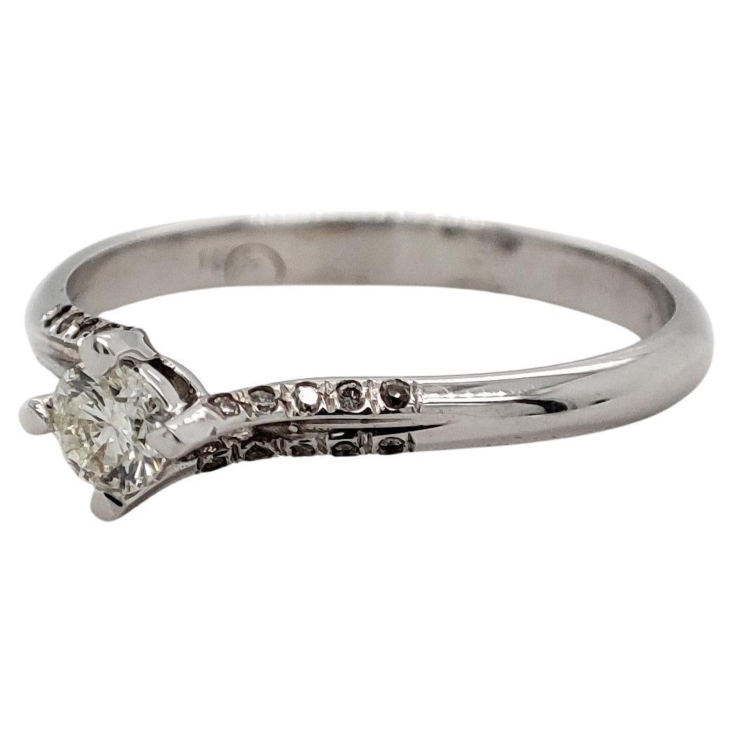 Art Deco NO RESERVE 0.20CT Light Yellow and 0.07 White Diamond 14K White Gold Ring For Sale