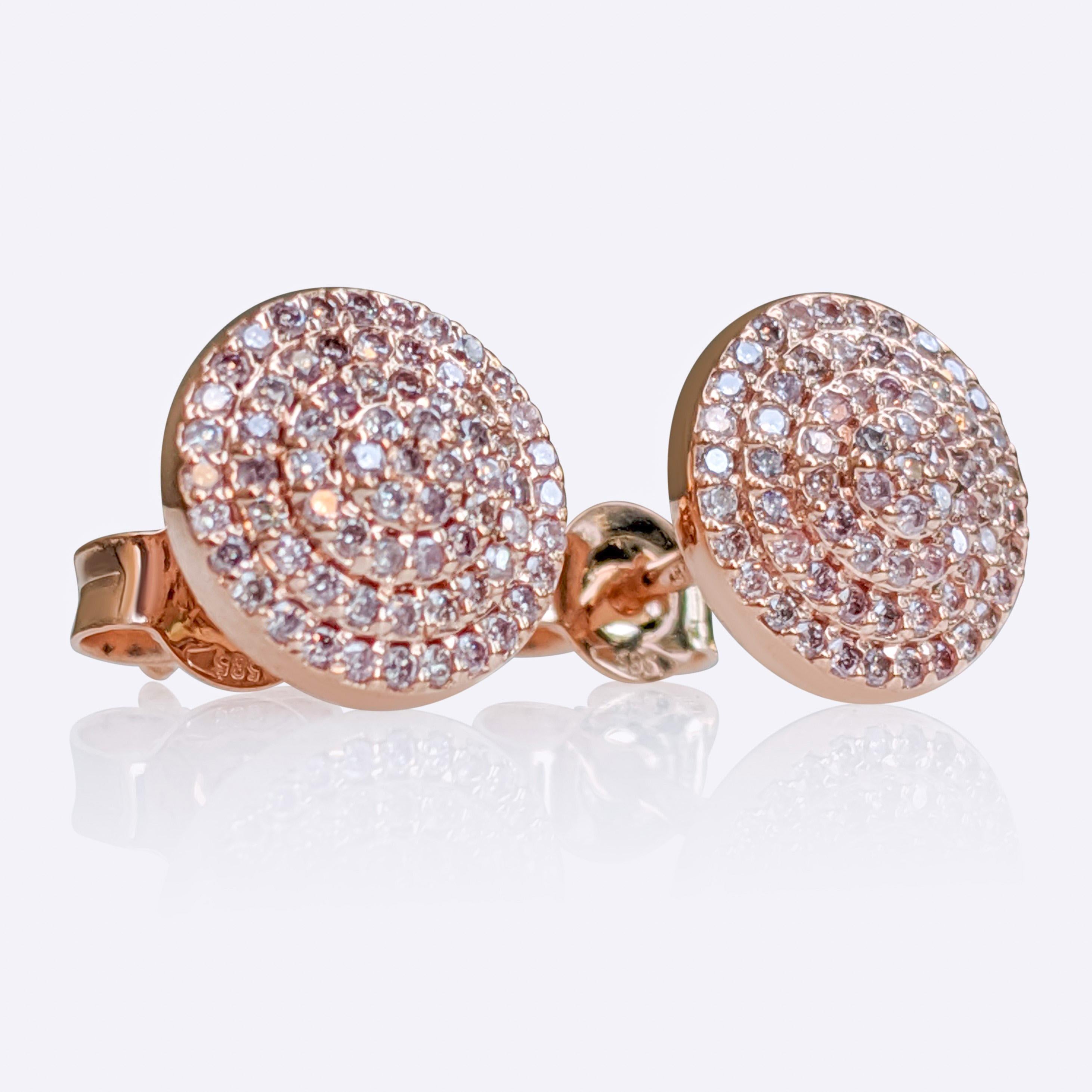 Art Deco NO RESERVE! 0.30 Carat Fancy Pink Diamond - 14 kt. Pink gold - Earrings