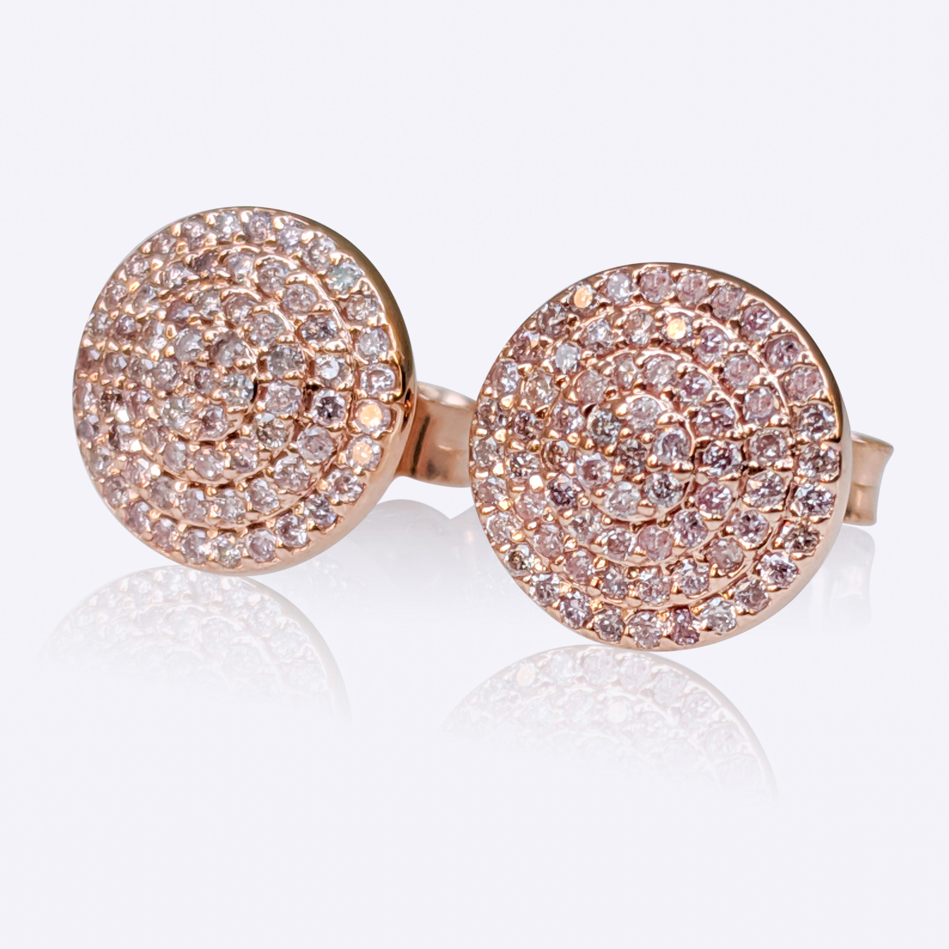 Round Cut NO RESERVE! 0.30 Carat Fancy Pink Diamond - 14 kt. Pink gold - Earrings