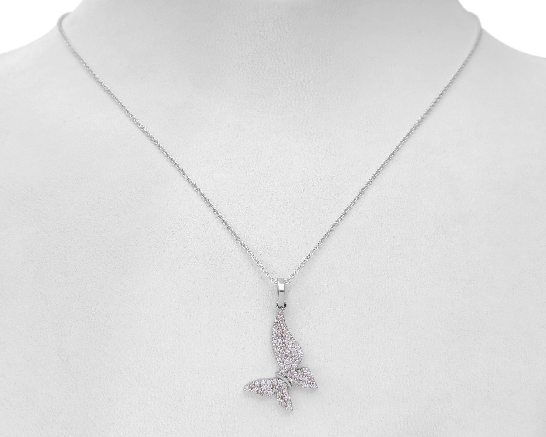 Art Deco NO RESERVE! 0.30 Ct Fancy Pink Diamond 14 kt. White Gold Pendant Necklace For Sale
