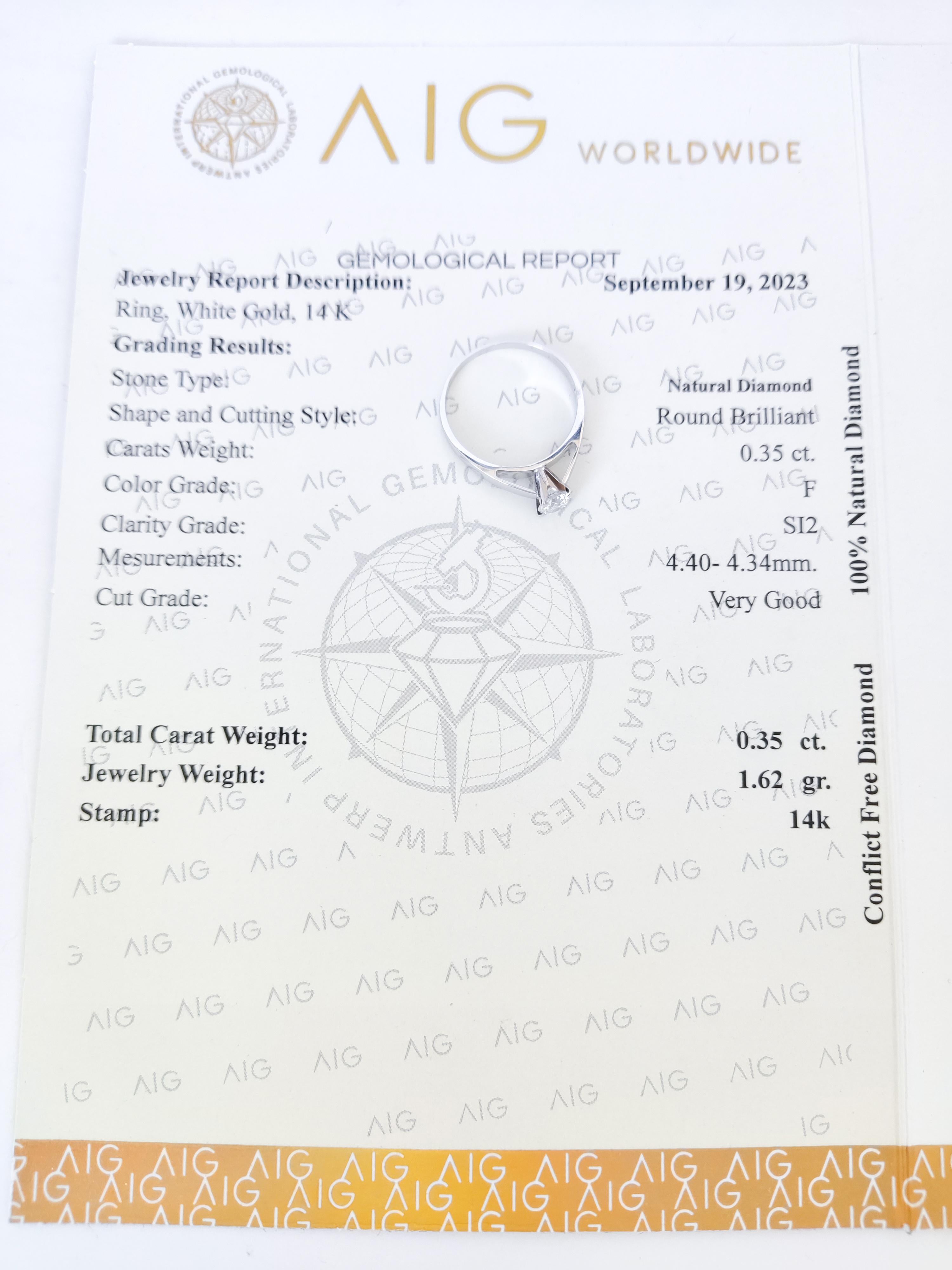 0,35 ct Anillo de compromiso de diamantes solitario de oro blanco de 14 quilates en Nuevo estado para la venta en Ramat Gan, IL