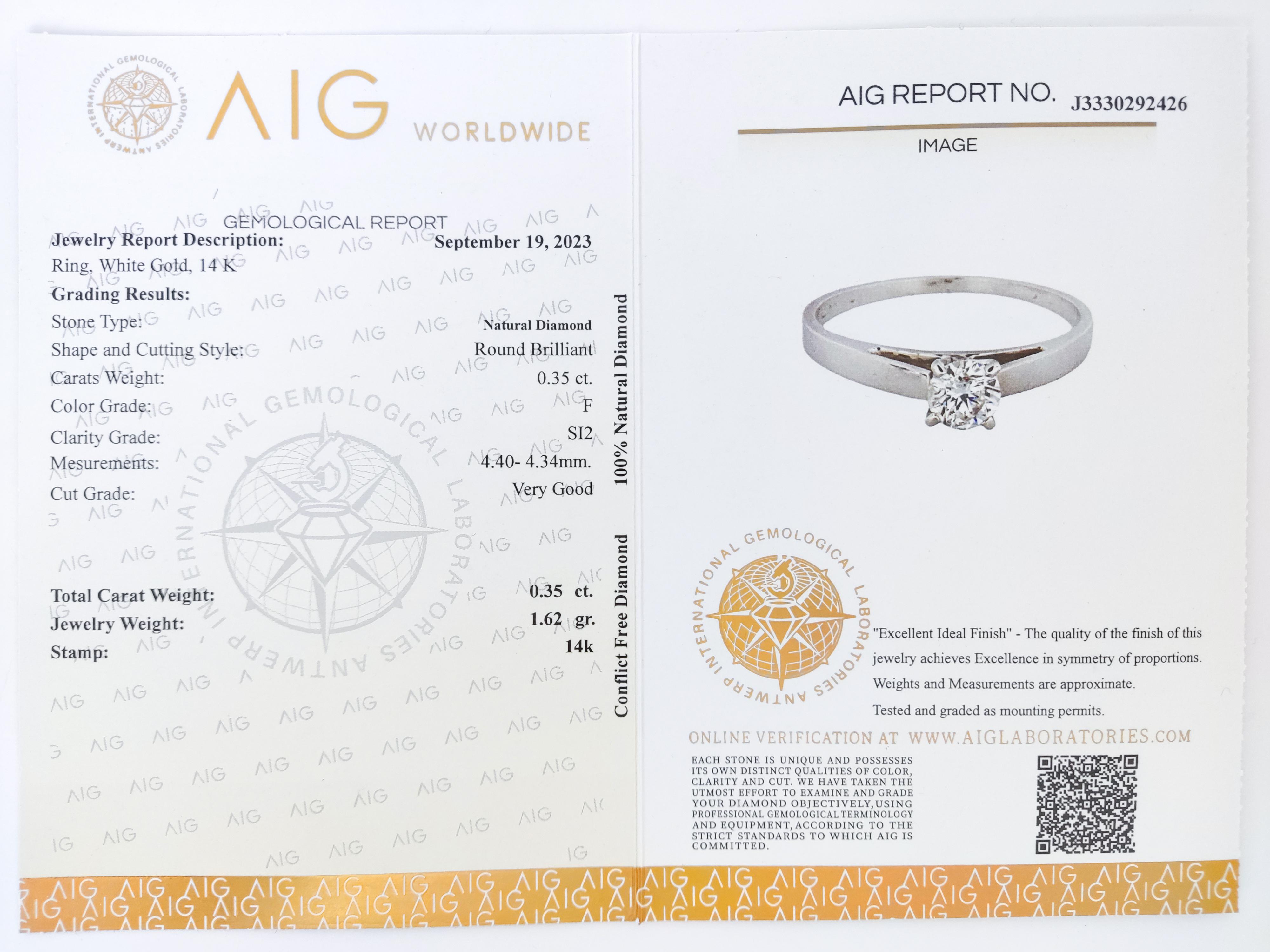 De las mujeres 0,35 ct Anillo de compromiso de diamantes solitario de oro blanco de 14 quilates en venta