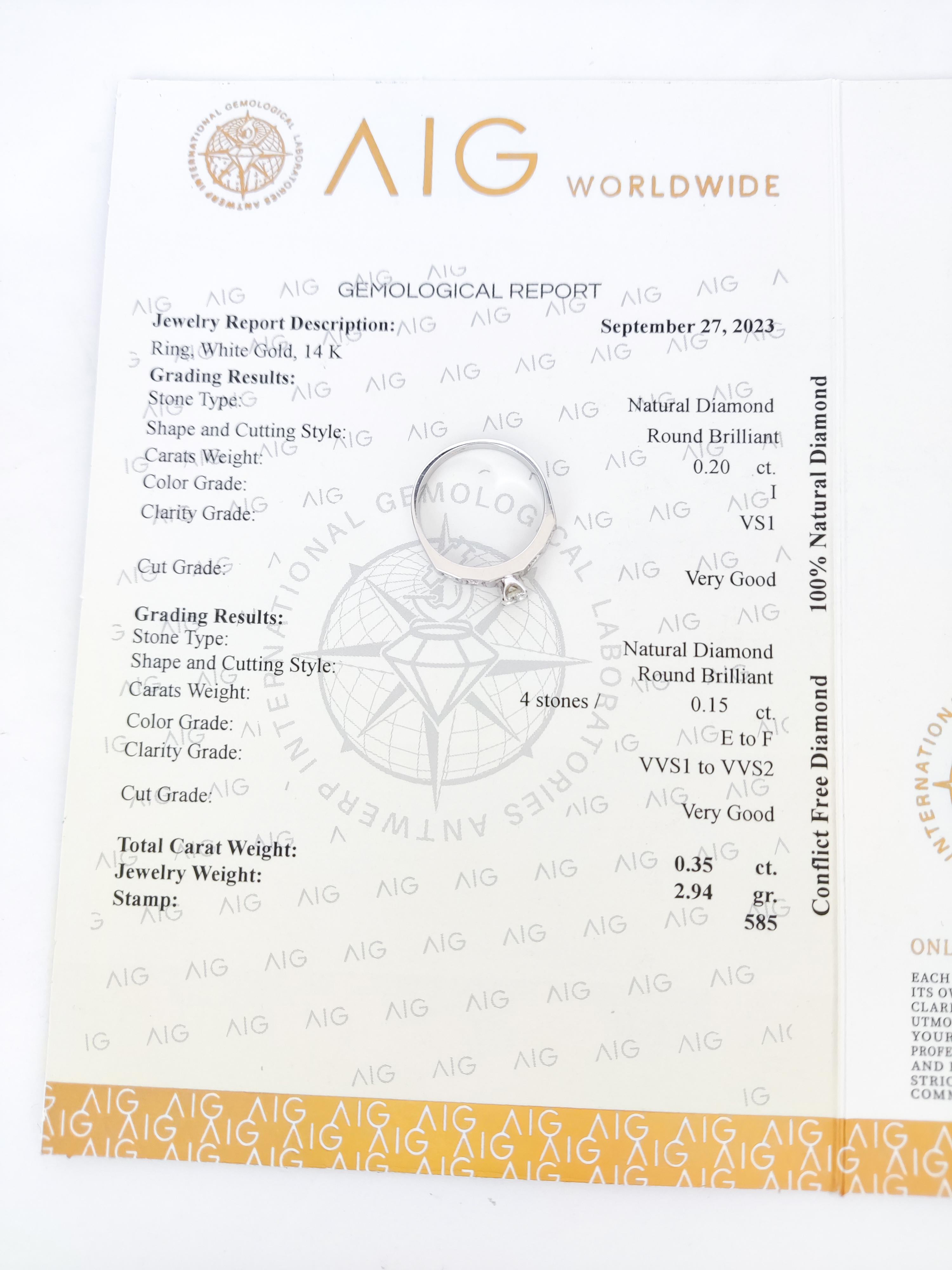 Anello con diamante rotondo da 0,35ctw in oro bianco 14K In condizioni Nuovo in vendita a Ramat Gan, IL