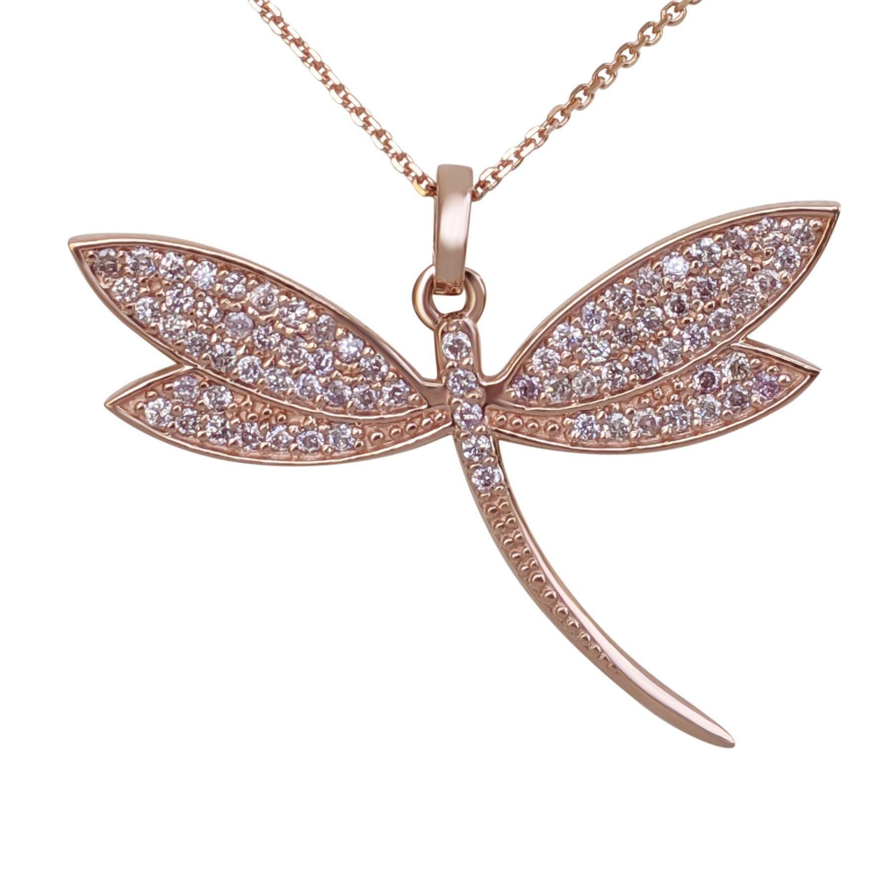 Art Deco NO RESERVE! 0.40Ct Fancy Pink Diamond Butterfly 14kt Rose gold Pendant Necklace For Sale