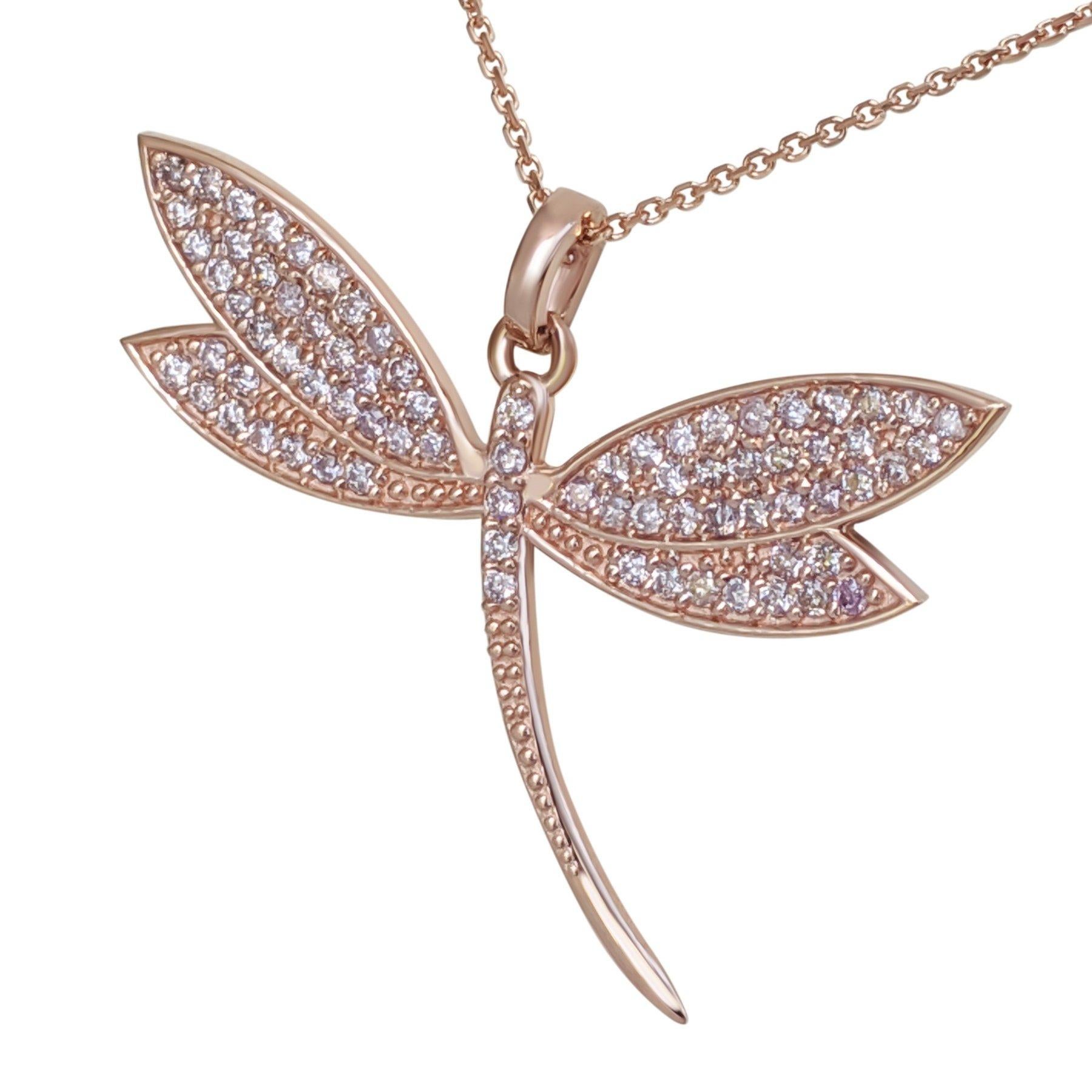Round Cut NO RESERVE! 0.40Ct Fancy Pink Diamond Butterfly 14kt Rose gold Pendant Necklace For Sale