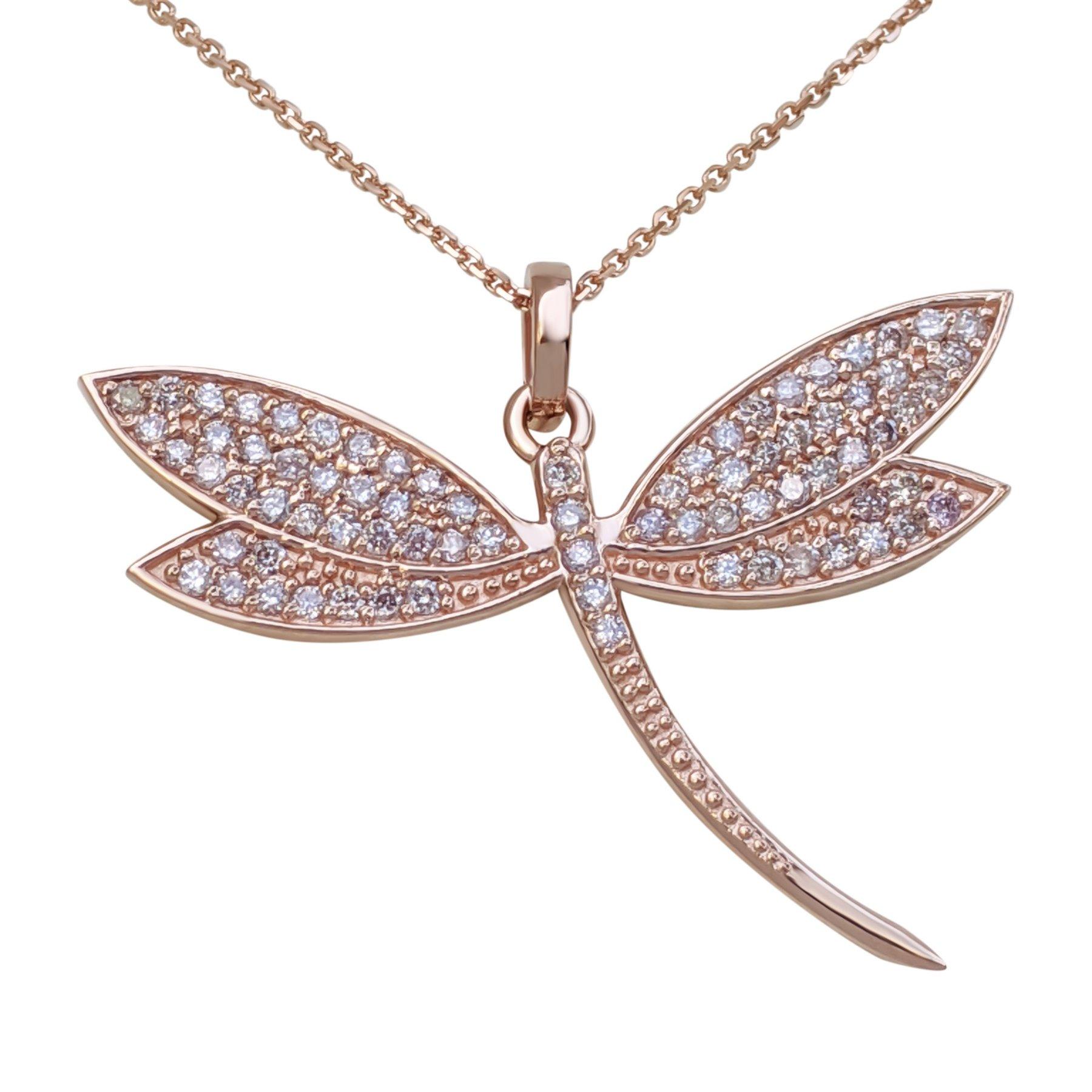 NO RESERVE! 0.40Ct Fancy Pink Diamond Butterfly 14kt Rose gold Pendant Necklace In New Condition For Sale In Ramat Gan, IL