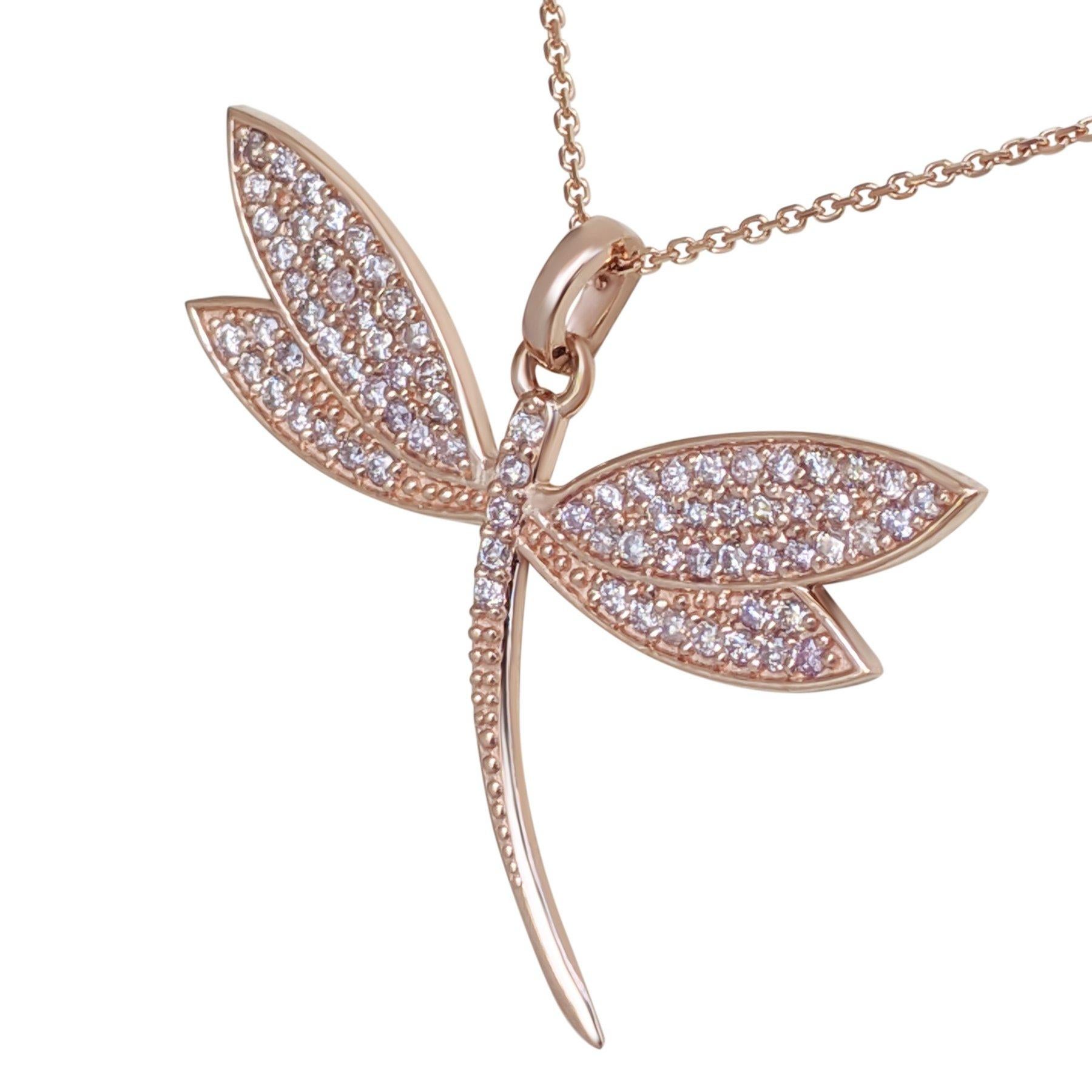 Women's NO RESERVE! 0.40Ct Fancy Pink Diamond Butterfly 14kt Rose gold Pendant Necklace For Sale