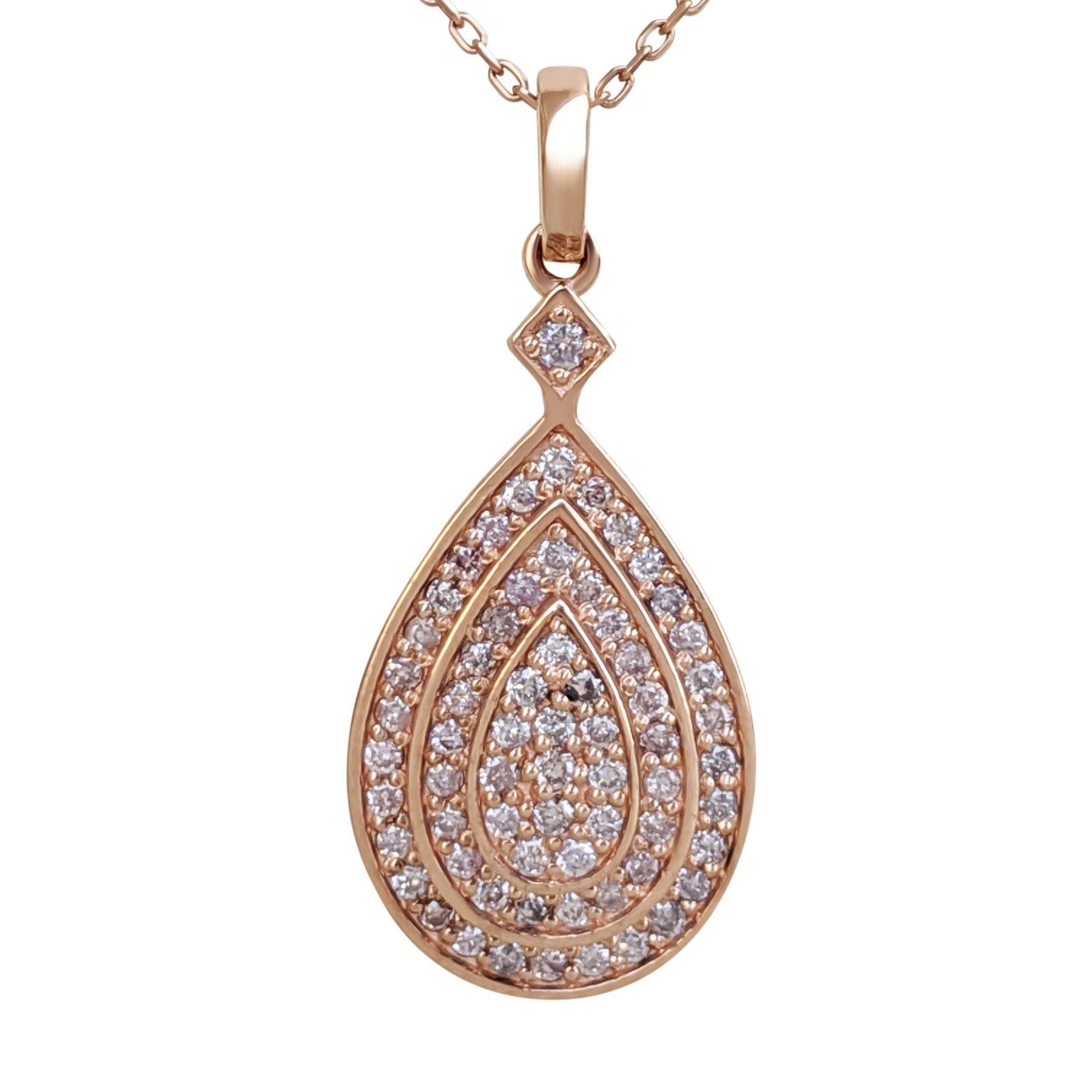 Art Deco NO RESERVE! 0.40Ct Fancy Pink Diamonds - 14kt gold - Rose gold Pendant Necklace