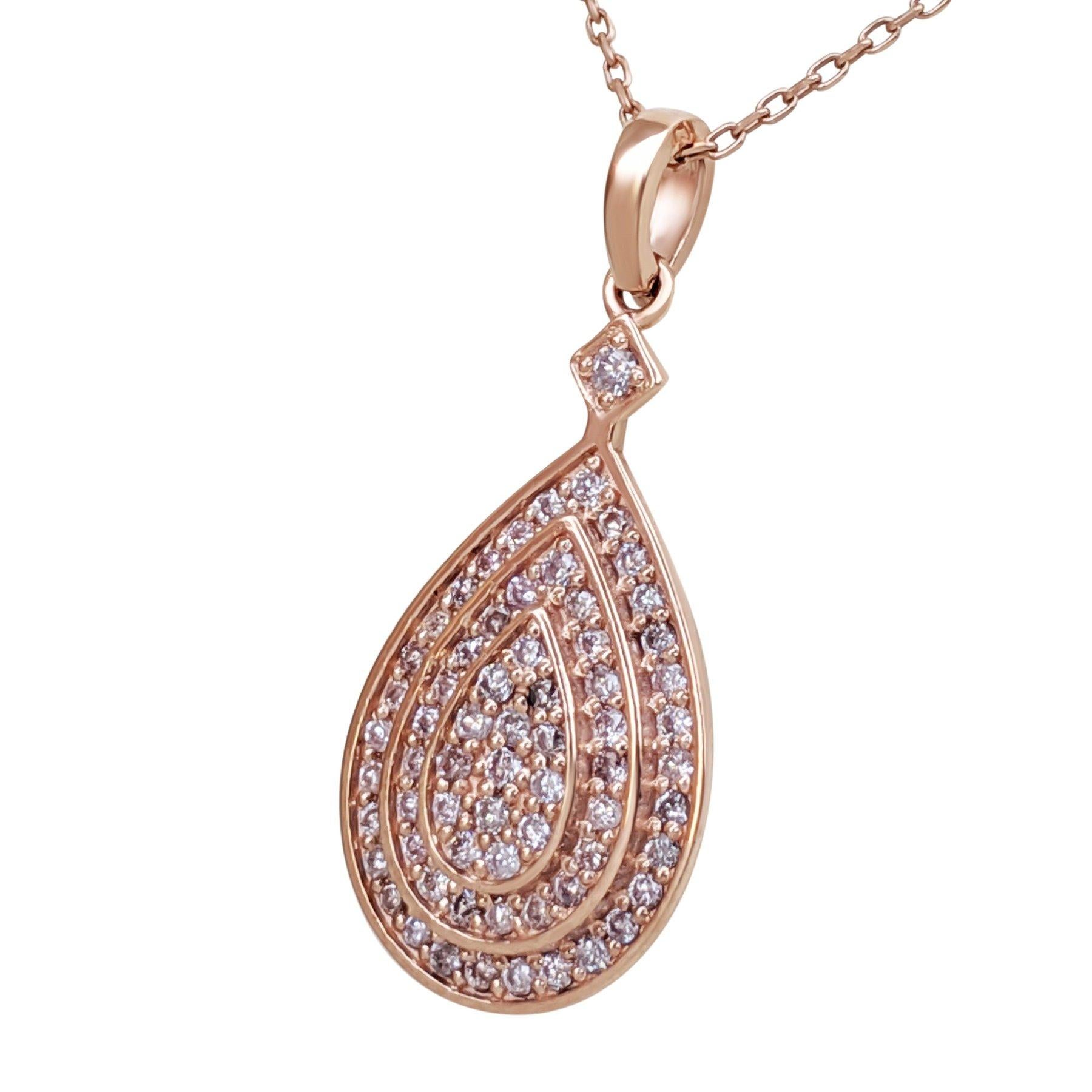 Round Cut NO RESERVE! 0.40Ct Fancy Pink Diamonds - 14kt gold - Rose gold Pendant Necklace