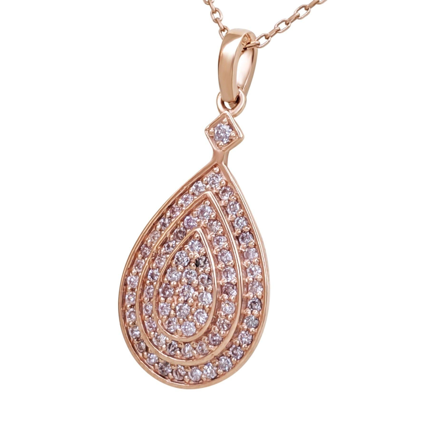NO RESERVE! 0.40Ct Fancy Pink Diamonds - 14kt gold - Rose gold Pendant Necklace In New Condition In Ramat Gan, IL