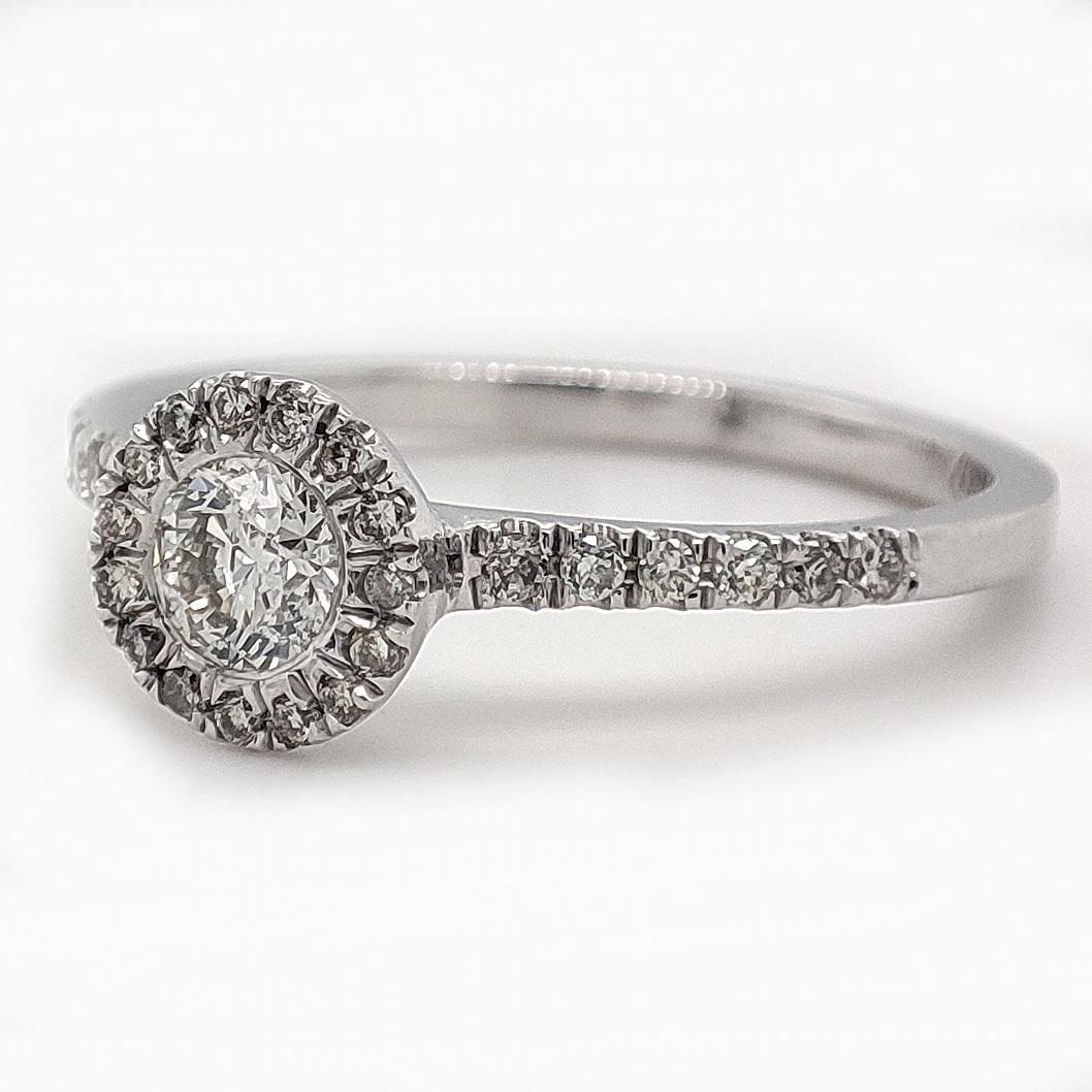 Art Deco NO RESERVE 0.42CTW Halo Diamond Ring 14K White Gold For Sale