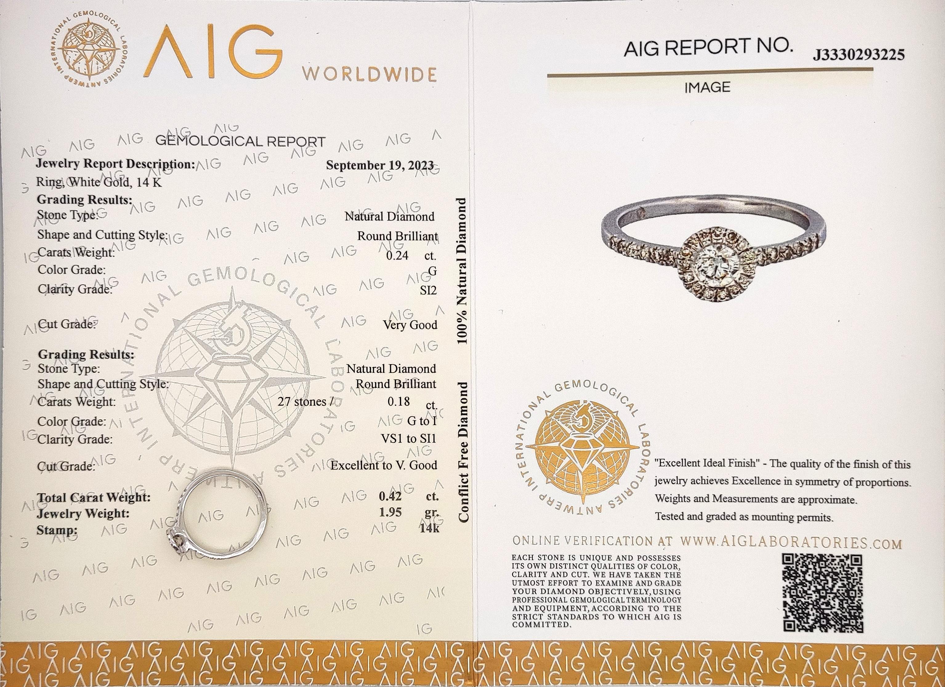 NO RESERVE 0.42CTW Halo Diamond Ring 14K White Gold In New Condition For Sale In Ramat Gan, IL