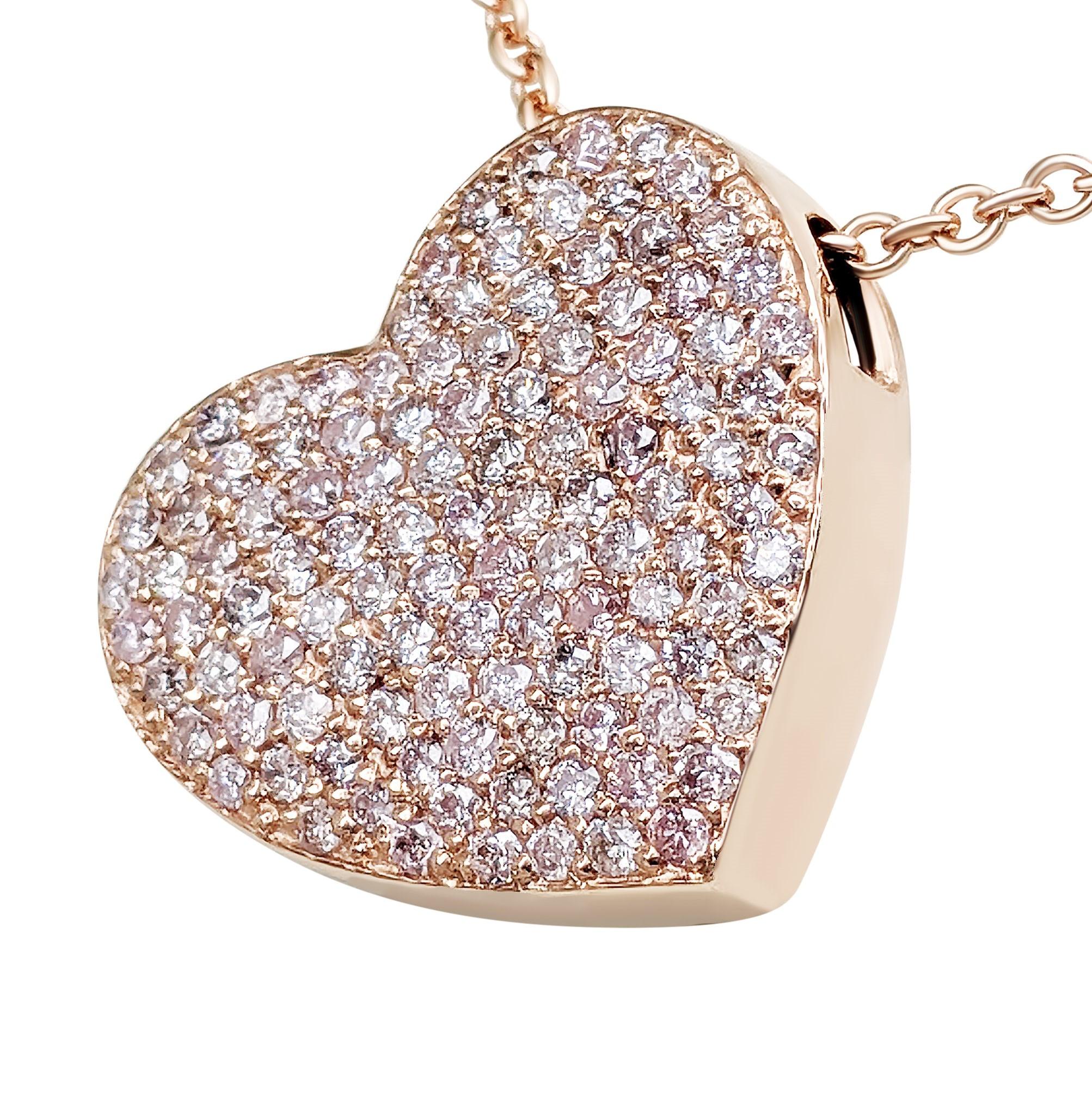Round Cut NO RESERVE! 0.44Ct Fancy Pink Diamond 14 kt. Gold Pendant Necklace For Sale