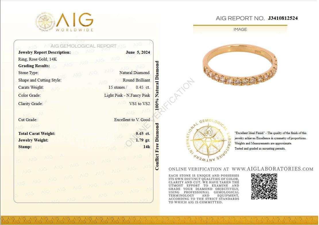Art déco PAS DE RÉSERVE ! 0.45 Carat Fancy Pink Diamond - 14 kt. Bague en or rose en vente