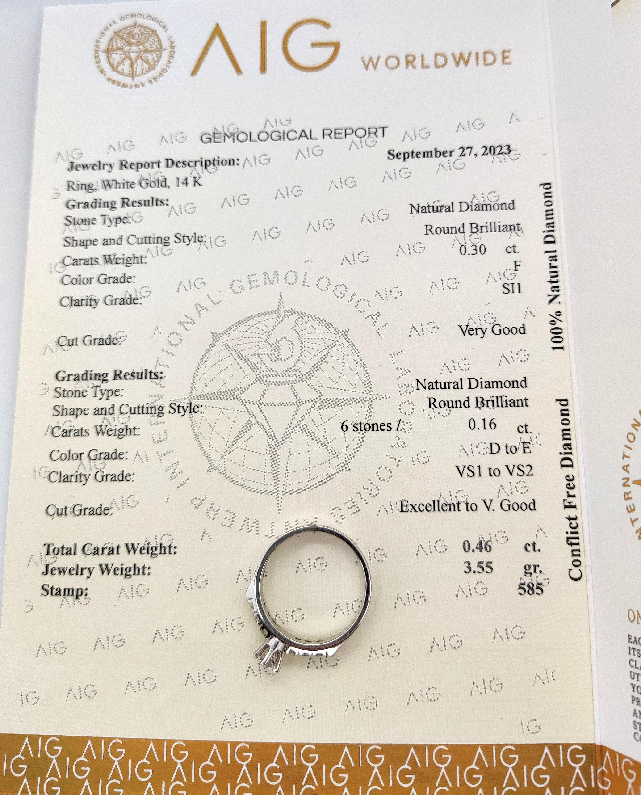 NO RESERVE 0.46CTW Diamond Ring 14K White Gold  In New Condition For Sale In Ramat Gan, IL