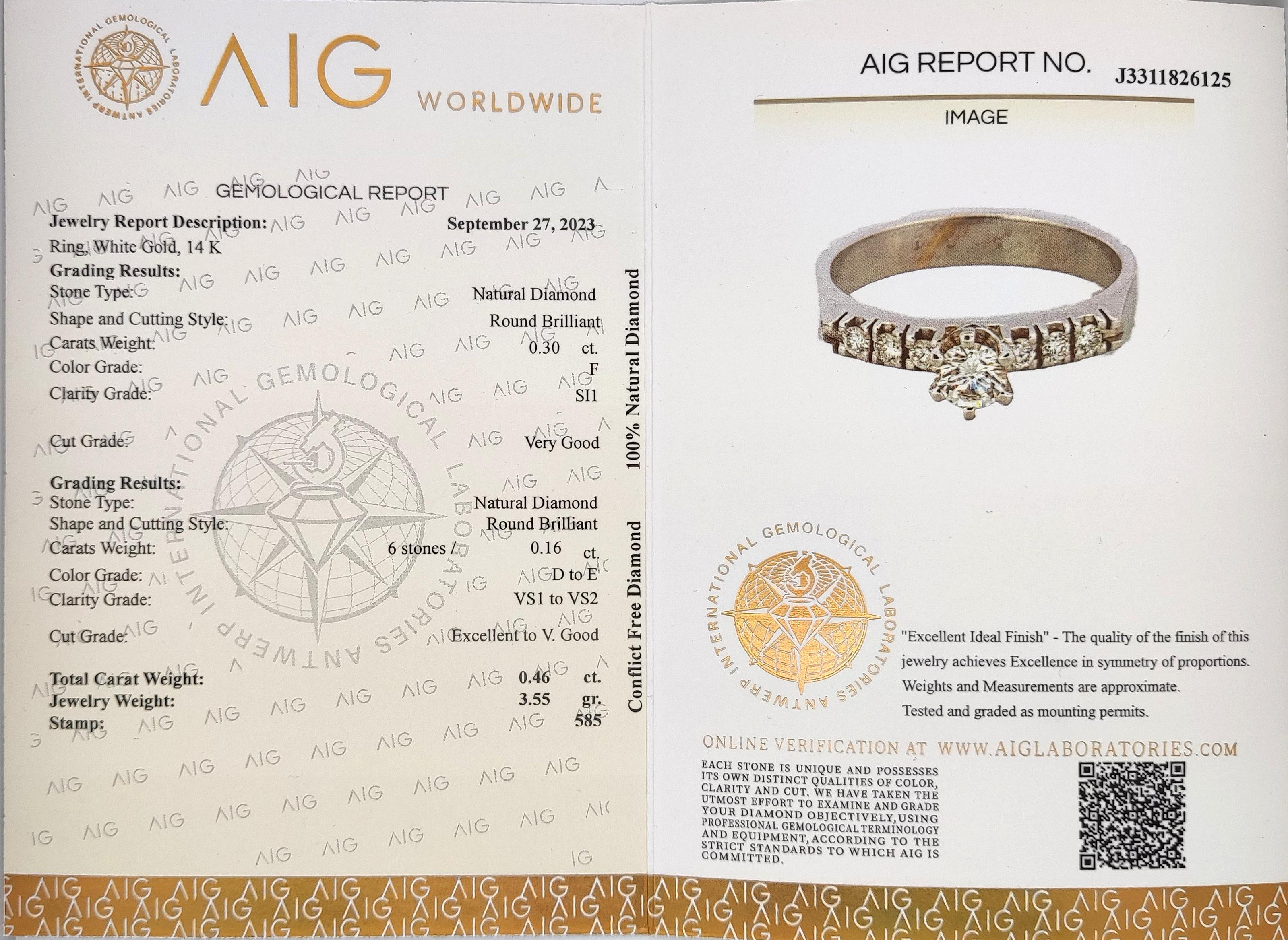 Women's NO RESERVE 0.46CTW Diamond Ring 14K White Gold  For Sale