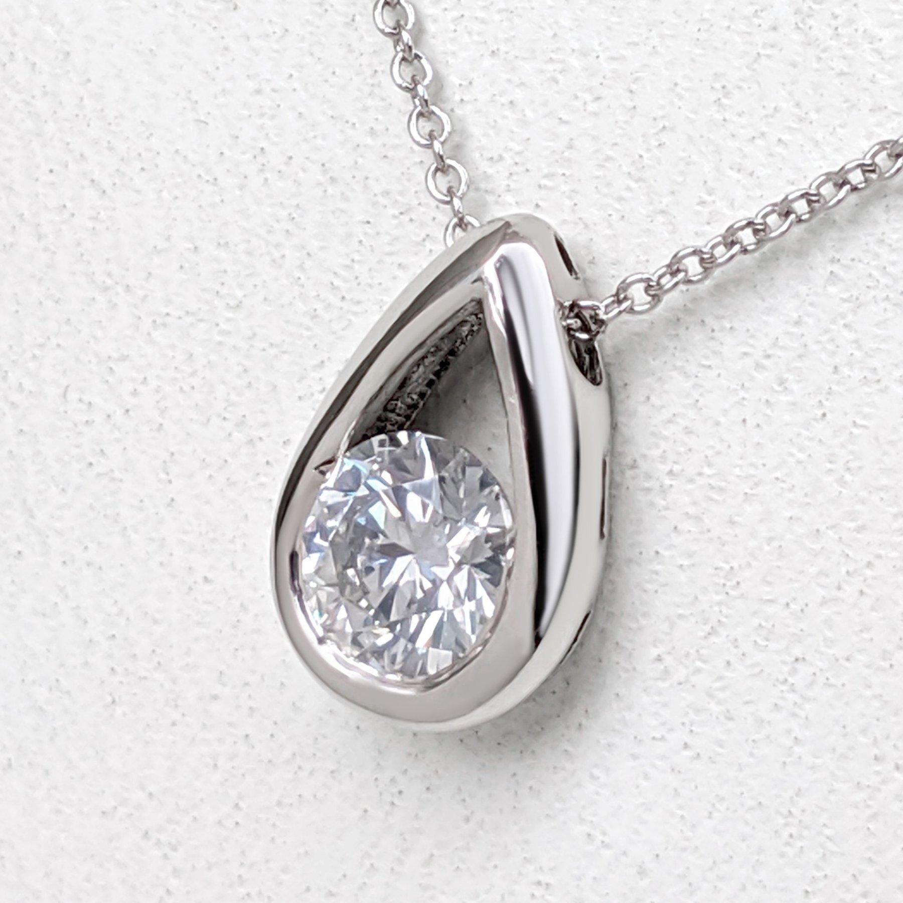 NO RESERVE! 0.50 Carat Diamond - 14 kt. White gold - Necklace with pendant For Sale 1