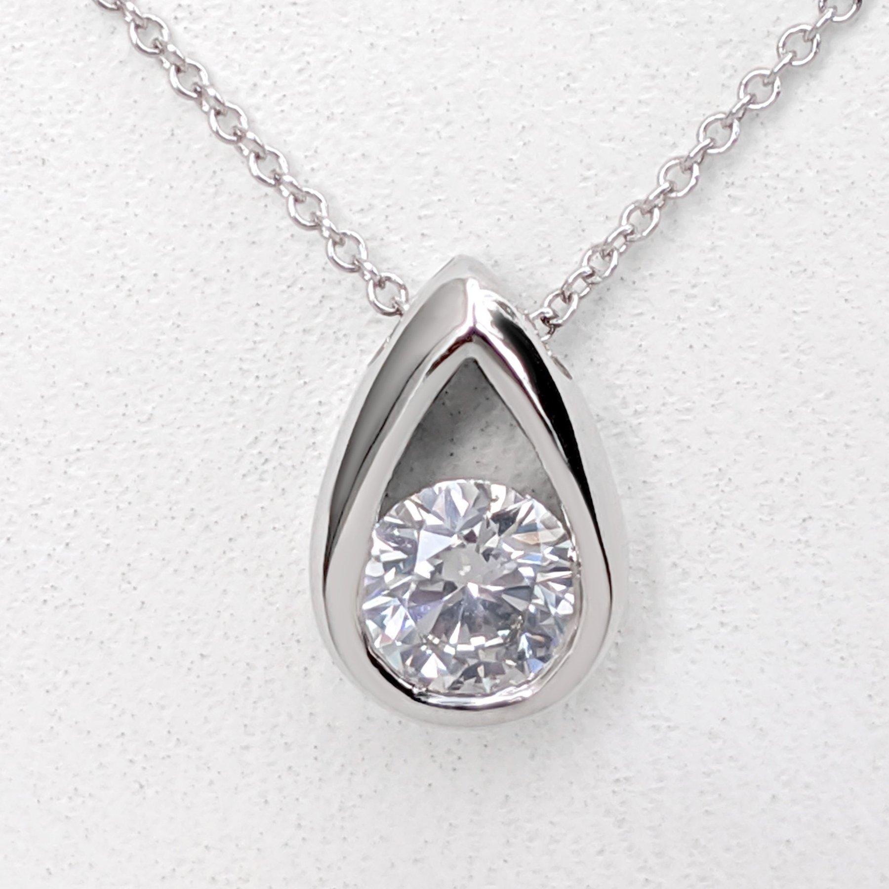 NO RESERVE! 0.50 Carat Diamond - 14 kt. White gold - Necklace with pendant For Sale 2