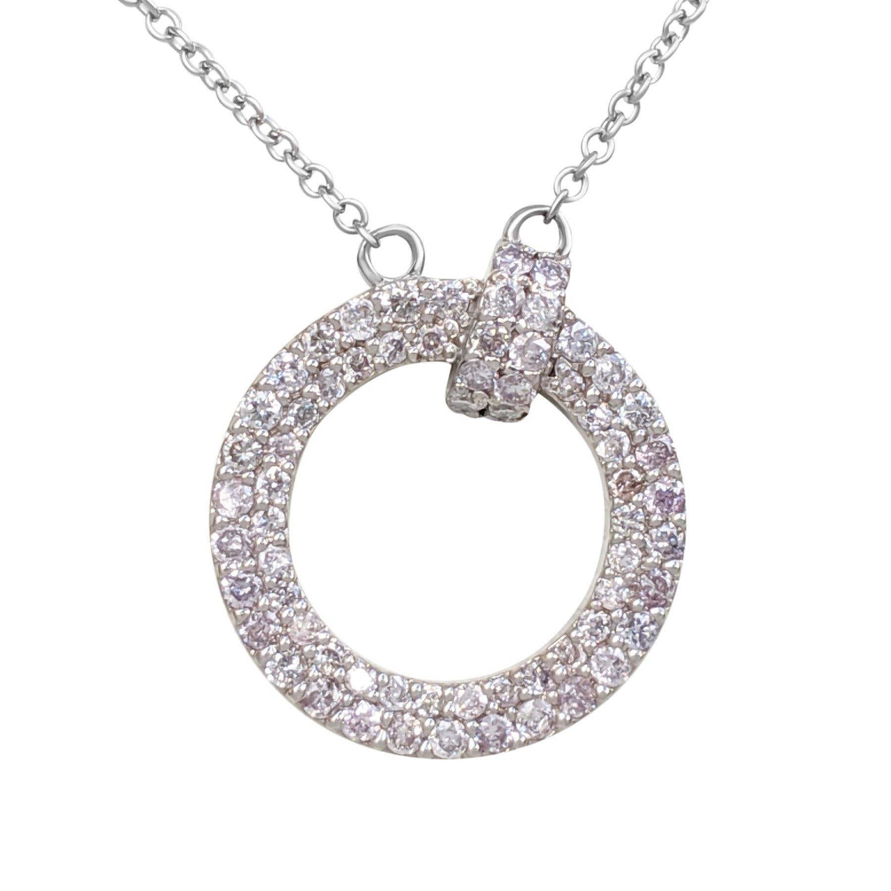 Round Cut NO RESERVE! 0.50 Ct Fancy Pink Diamond 14 kt. White Gold Pendant Necklace For Sale