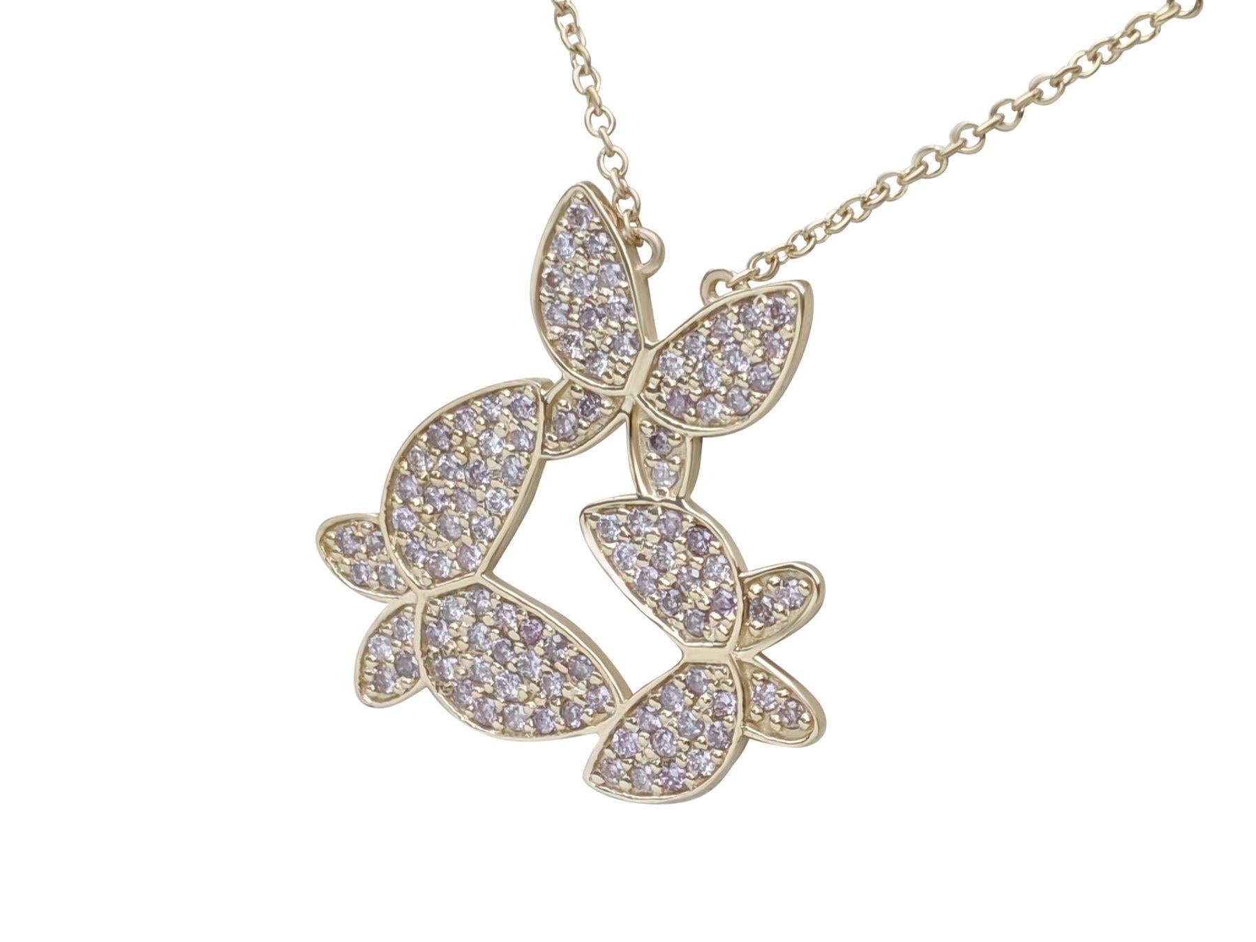 Art Deco NO RESERVE! 0.50 Ct Fancy Pink Diamond 14 kt. Yellow Gold Pendant Necklace For Sale