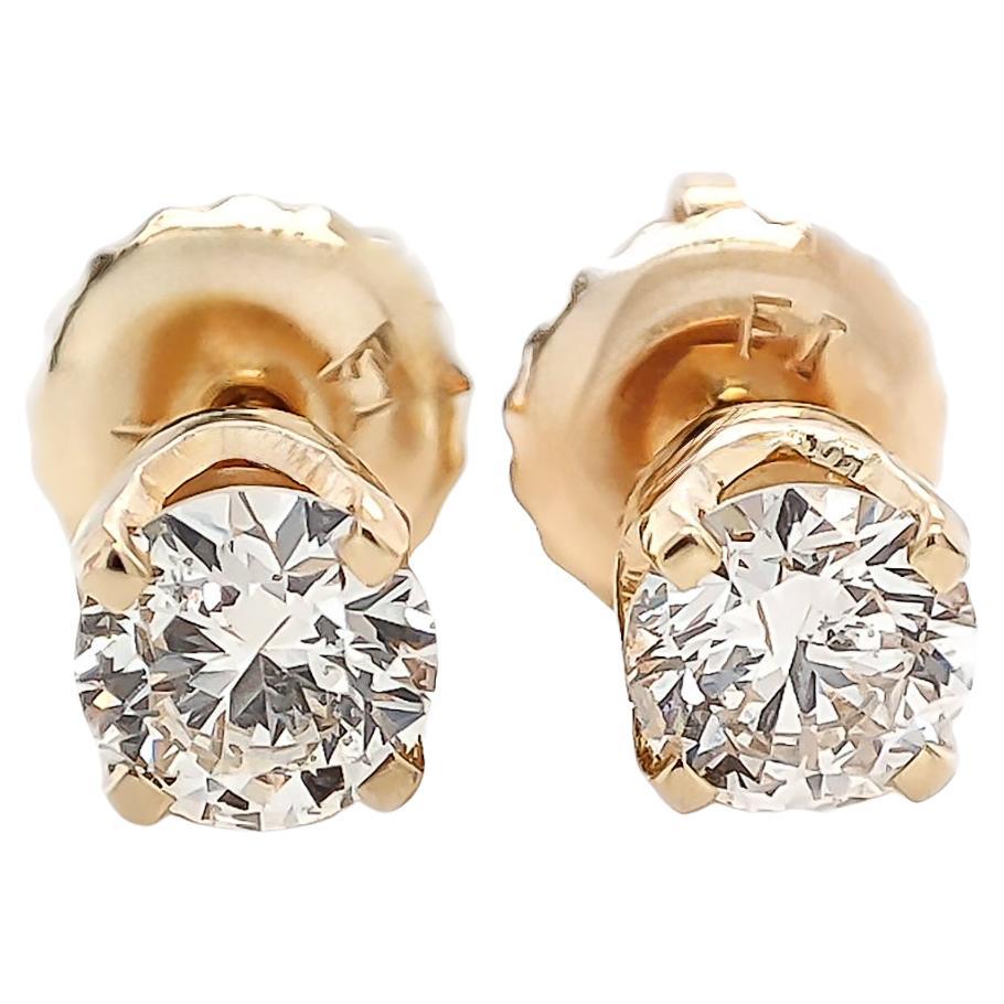NO RESERVE 0.50ct Diamond Solitaire Stud Earring 14k Yellow Gold  For Sale