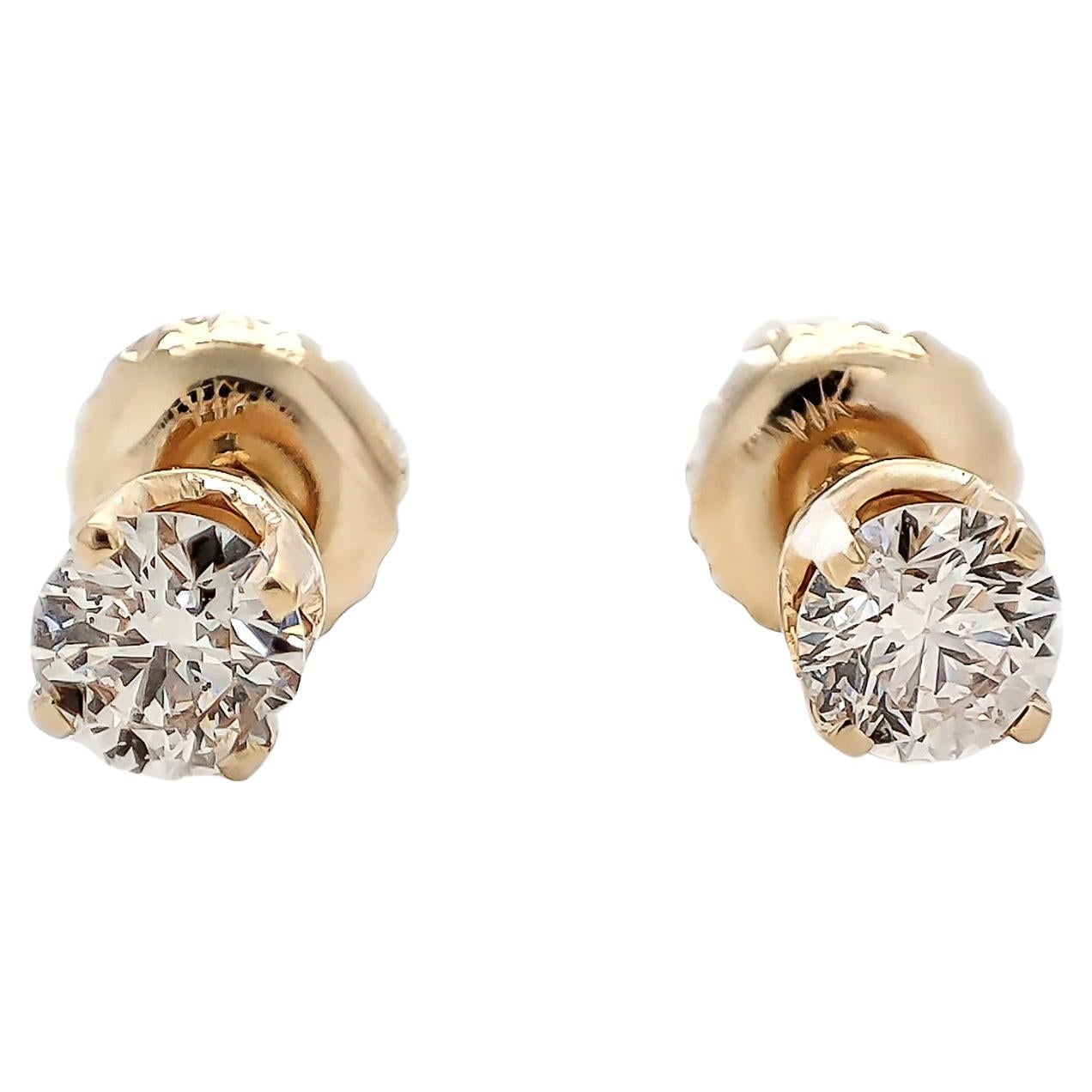 NO RESERVE 0.50ct Round Diamond Solitaire Stud Earring 14K Yellow Gold  For Sale