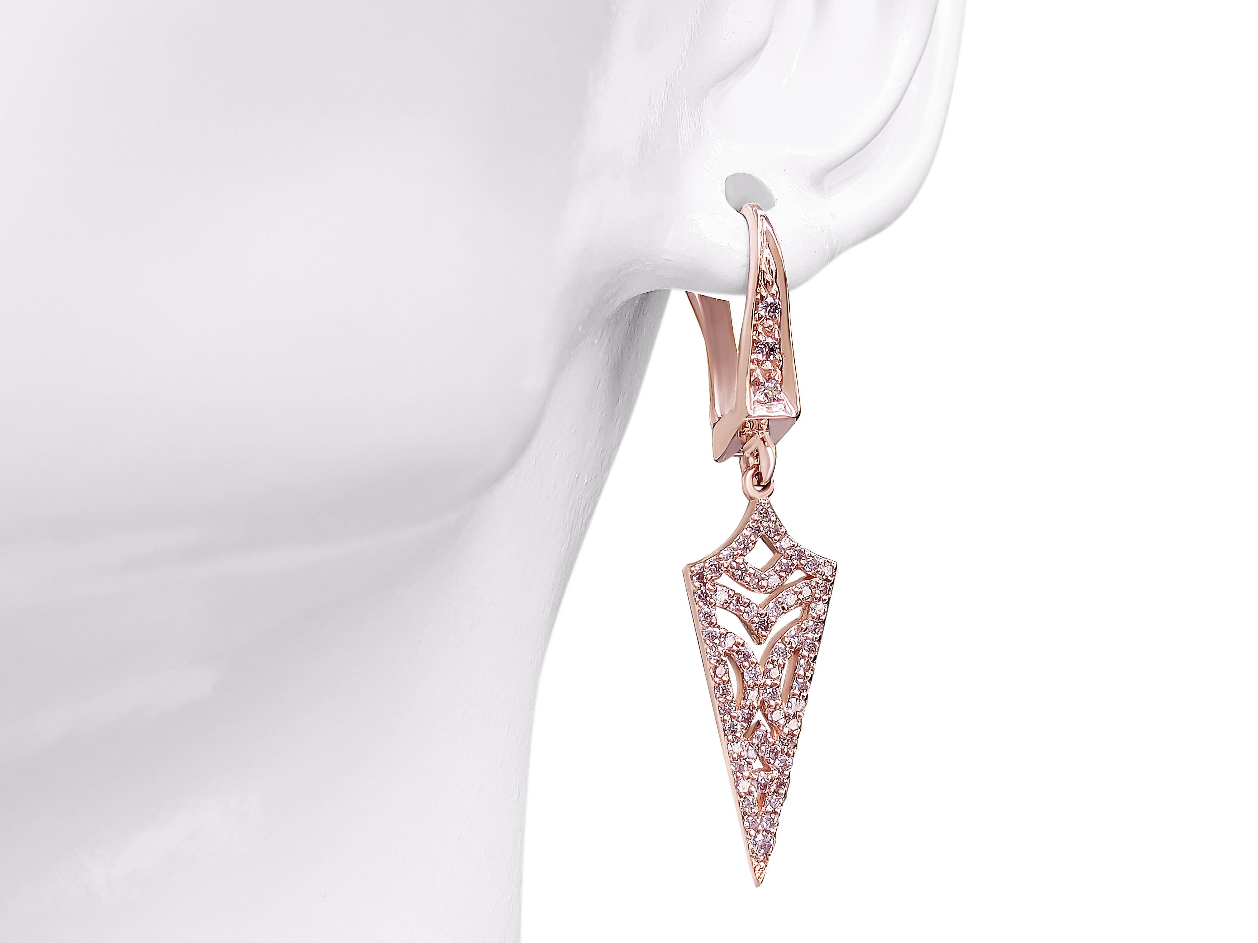 $1 NO RESERVE! 0.50cttw Fancy Pink Diamonds - 14 kt. Rose gold - Earrings In New Condition In Ramat Gan, IL