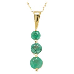 0.60 Carats Three Stone Emerald Pendant 14k Yellow Gold
